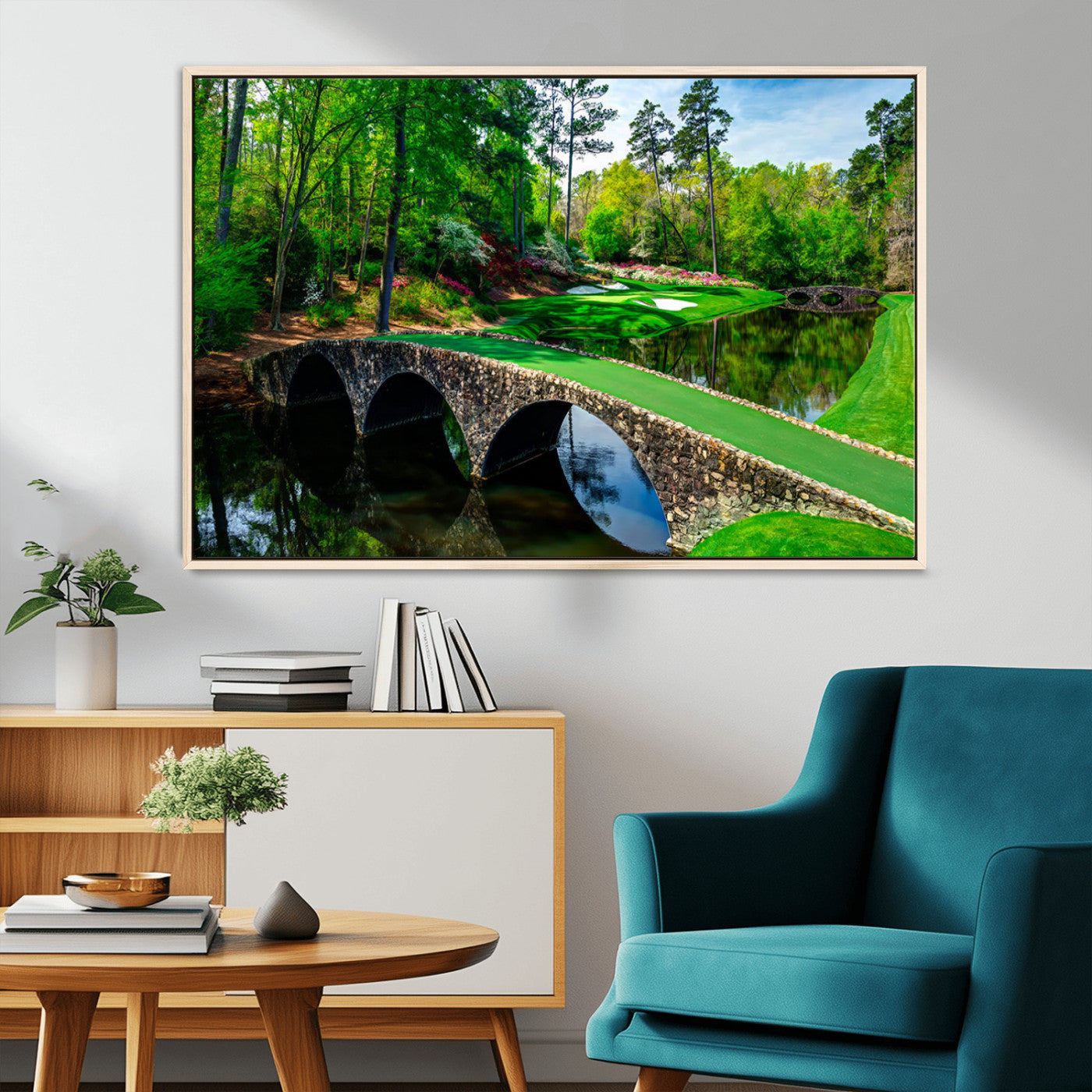 MGV-FC-36X24 - Augusta National Golf Club Wall Art - Panoramic Bridge & Lush Greenery – Premium Framed, Ready-to-Hang Triptych Canvas