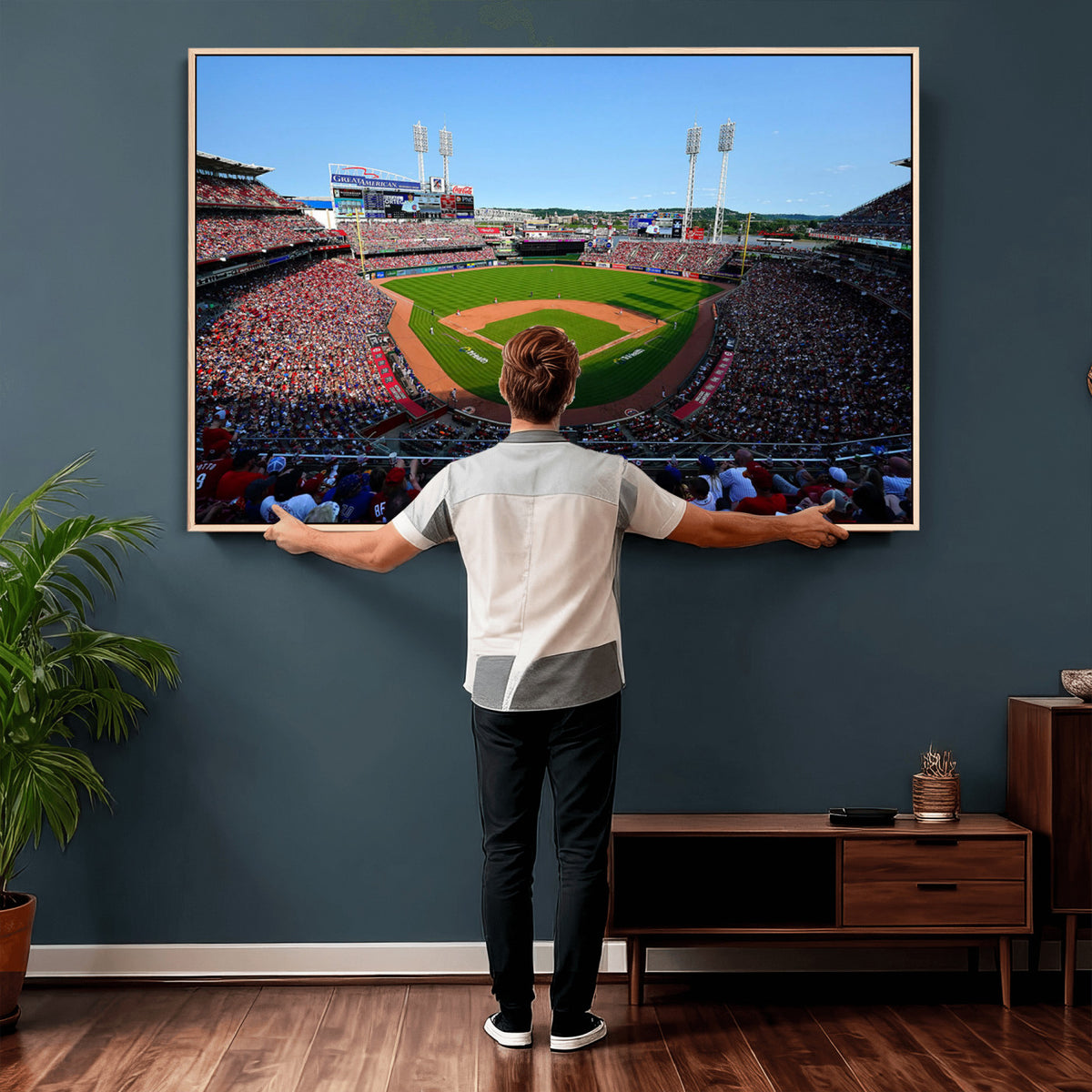 90998-MGV-CV-36X24 - Cincinnati Reds Baseball Canvas Print | Great American Ball Park Stadium Wall Art