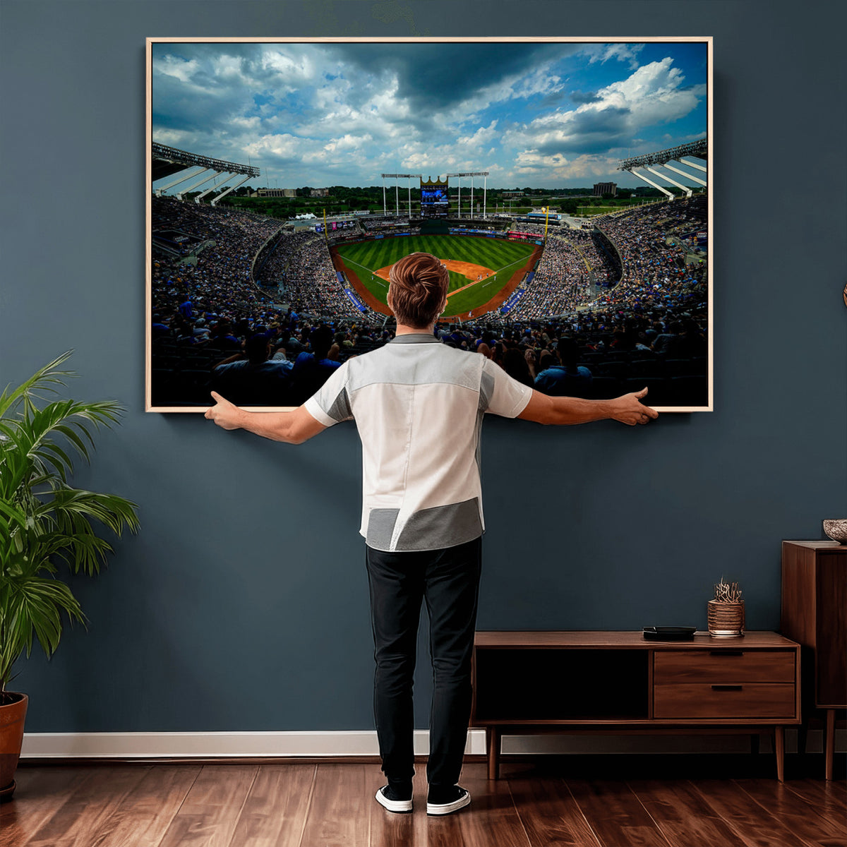 37127-MGV-CV-36X24 - 3-Panel Kauffman Stadium Wall Art Print | Large Kansas City Royals Baseball Canvas