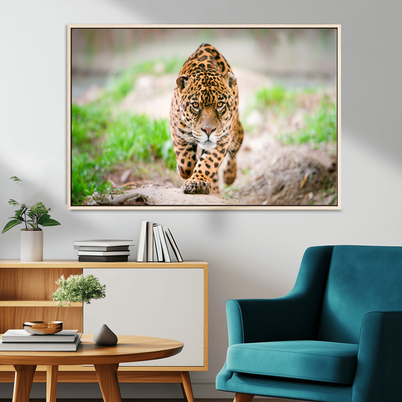 MGV-FC-36X24 - Leopard on the Prowl - Stunning Large Framed Canvas Wall Art for Living Room, Bedroom, or Office Décor, Vibrant Wildlife Print, Ready to Hang