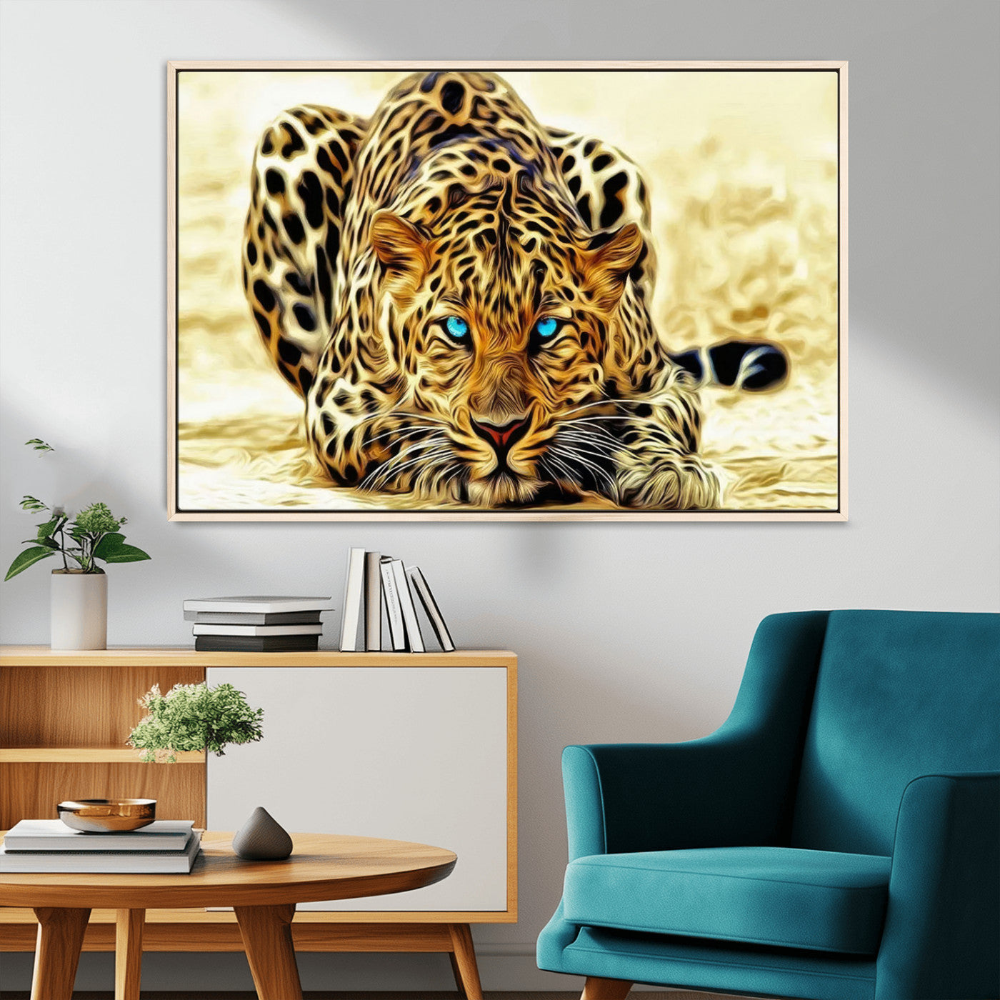 -Blue-Eyed Leopard Canvas Wall Art - Framed Animal Print Ready to Hang - Fierce and Bold Decor for