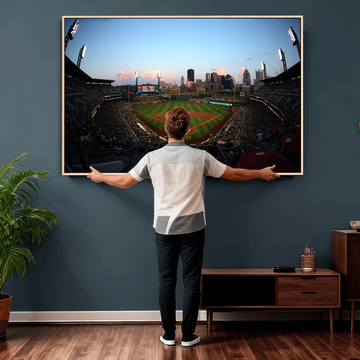67670-MGV-CV-36X24 - PNC Park Evening Game Triple Canvas Wall Art | Pittsburgh Pirates MLB Stadium