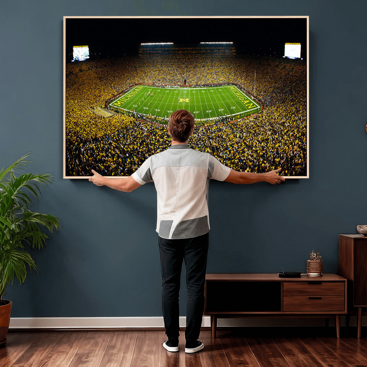 26166-MGV-CV-36X24 - Stadium in Michigan Wall Art Canvas Print, Framed American Football Stadium Art