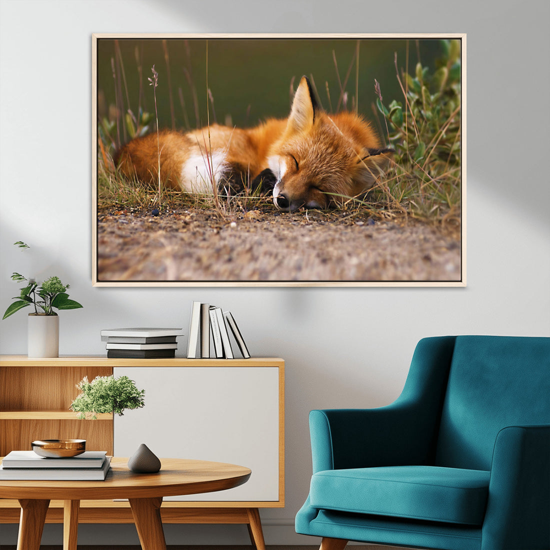 Sleeping Fox Wall Art Canvas Print, Farmhouse Wall Decor