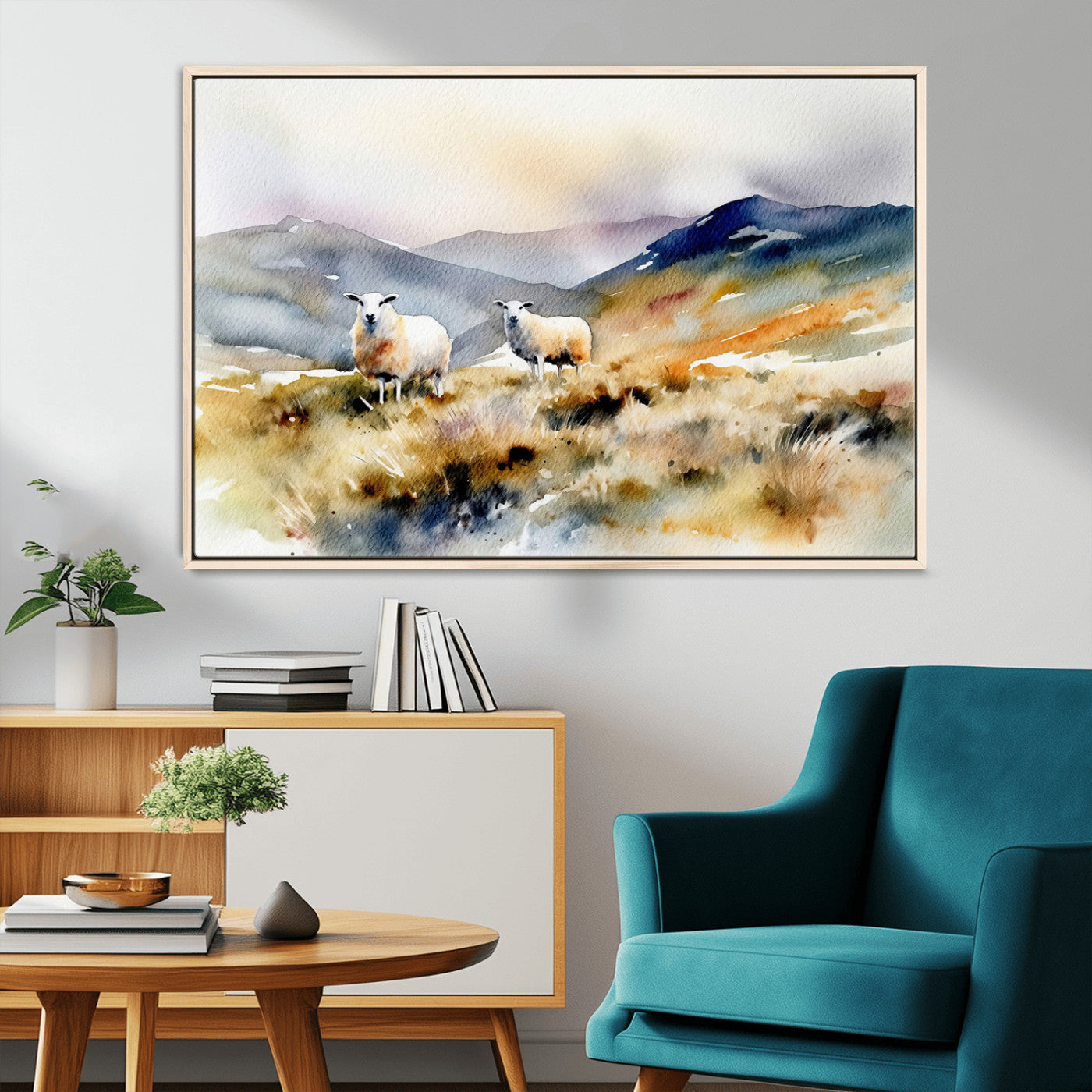-Watercolor Sheep for Farmhouse Decor Wall Art Canvas Print, Mountain Wall Art Print