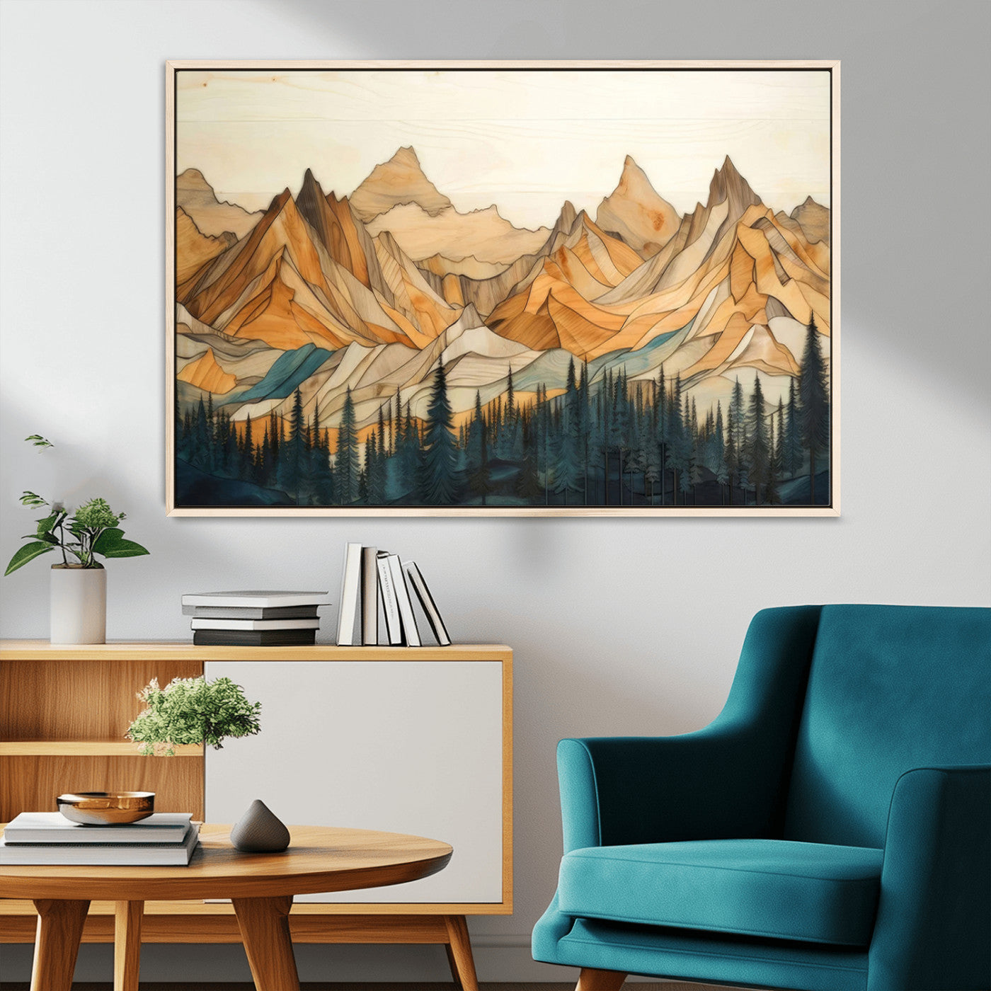 -Rustic Wood Mountain Wall Art Print | Triptych Giclee Print Featuring Handcrafted Forest and