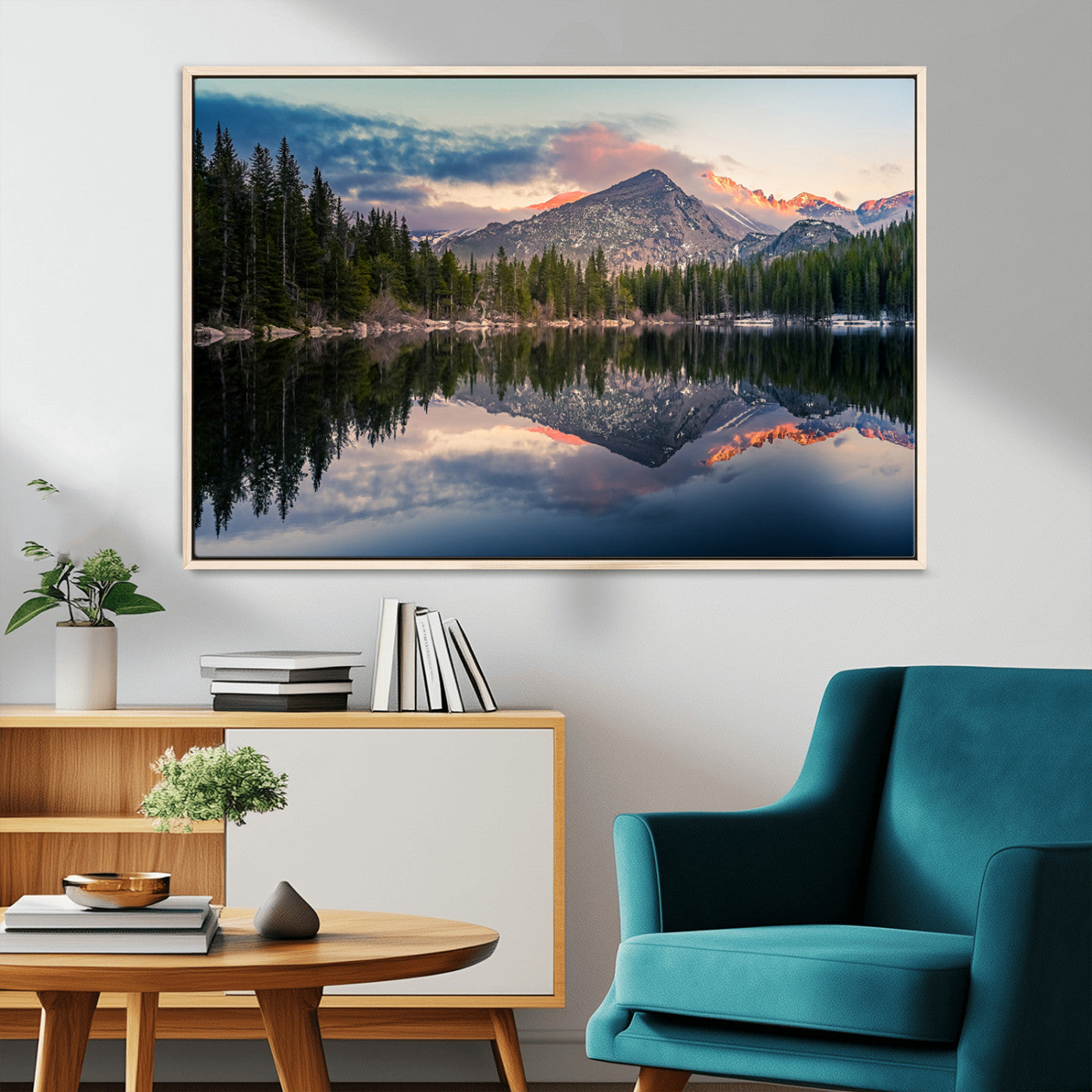 -Bear Lake Reflection at Rocky Mountain National Park Wall Art Canvas Print, Scenic Mountain