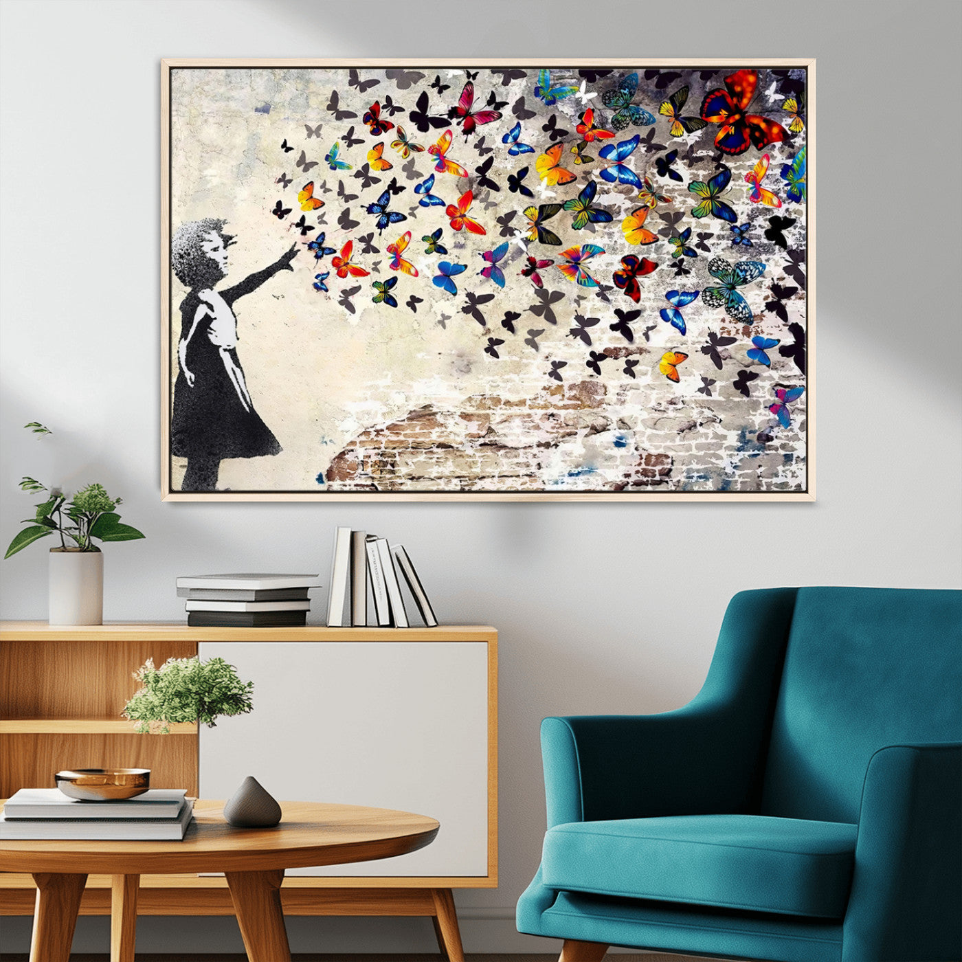 MGV-FC-36X24 - Banksy Graffiti Wall Art Canvas Print: Girl Releasing Vibrant Butterflies – Ready to Hang