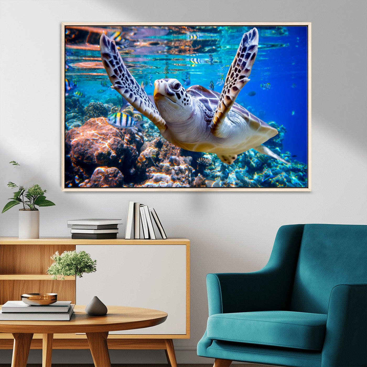 MGV-FC-36X24 - Underwater Sea Turtle Wall Art Canvas Print – Vibrant Ocean Coral Reef Décor, Ready to Hang