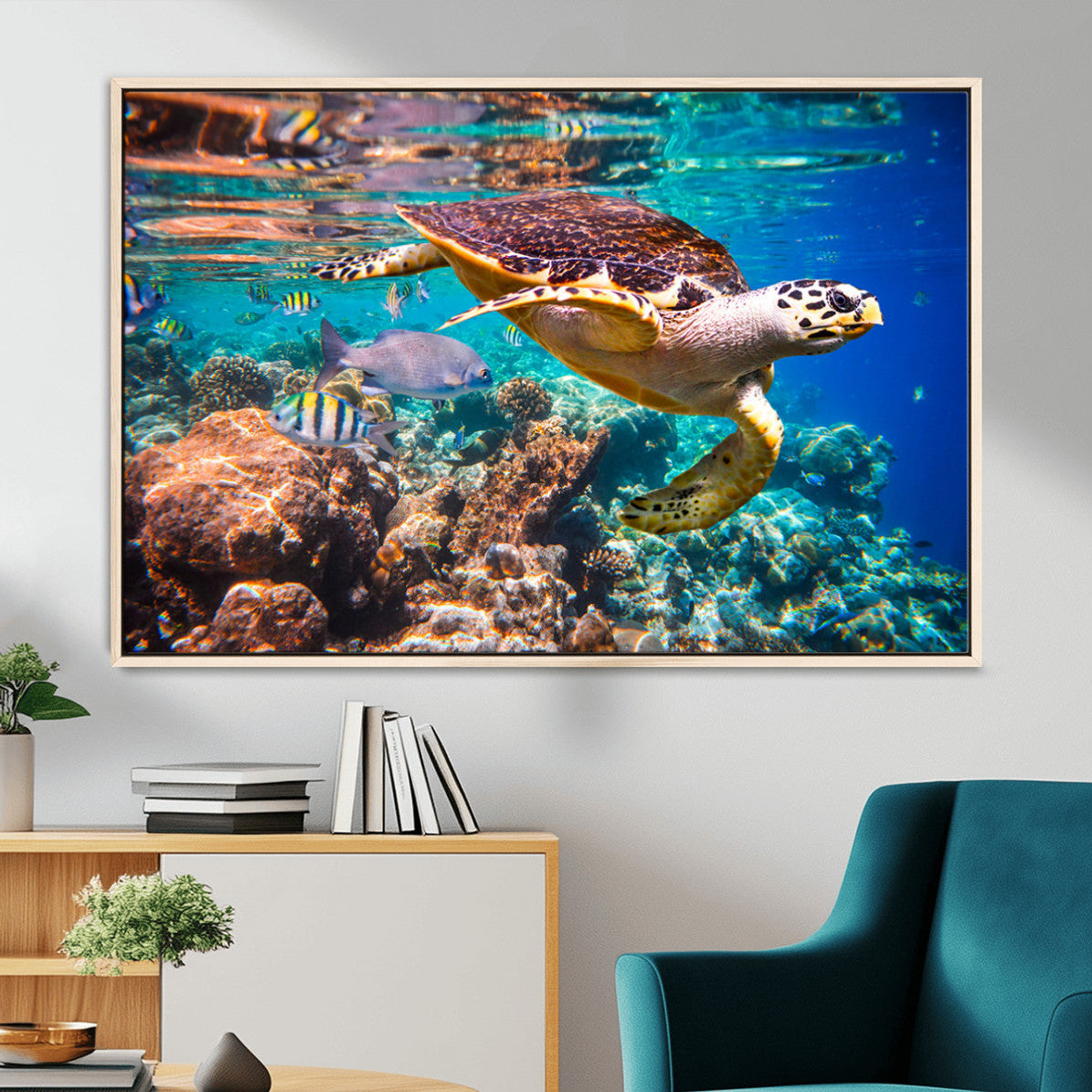 66614-MGV-CV-36X24-Sea Turtle Wall Art Canvas Print – Vibrant Ocean Coral Reef Décor, Ready to Hang