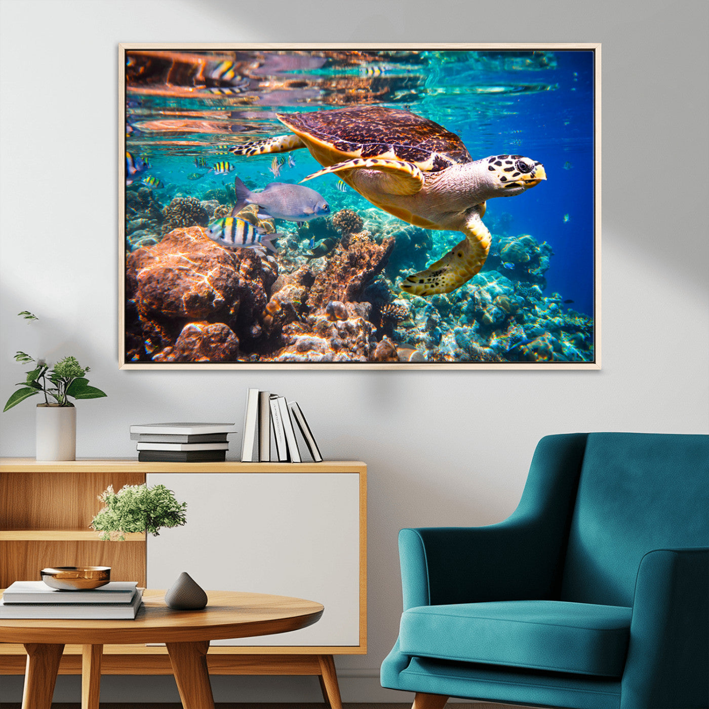 MGV-FC-36X24 - Sea Turtle Wall Art Canvas Print – Vibrant Ocean Coral Reef Décor, Ready to Hang