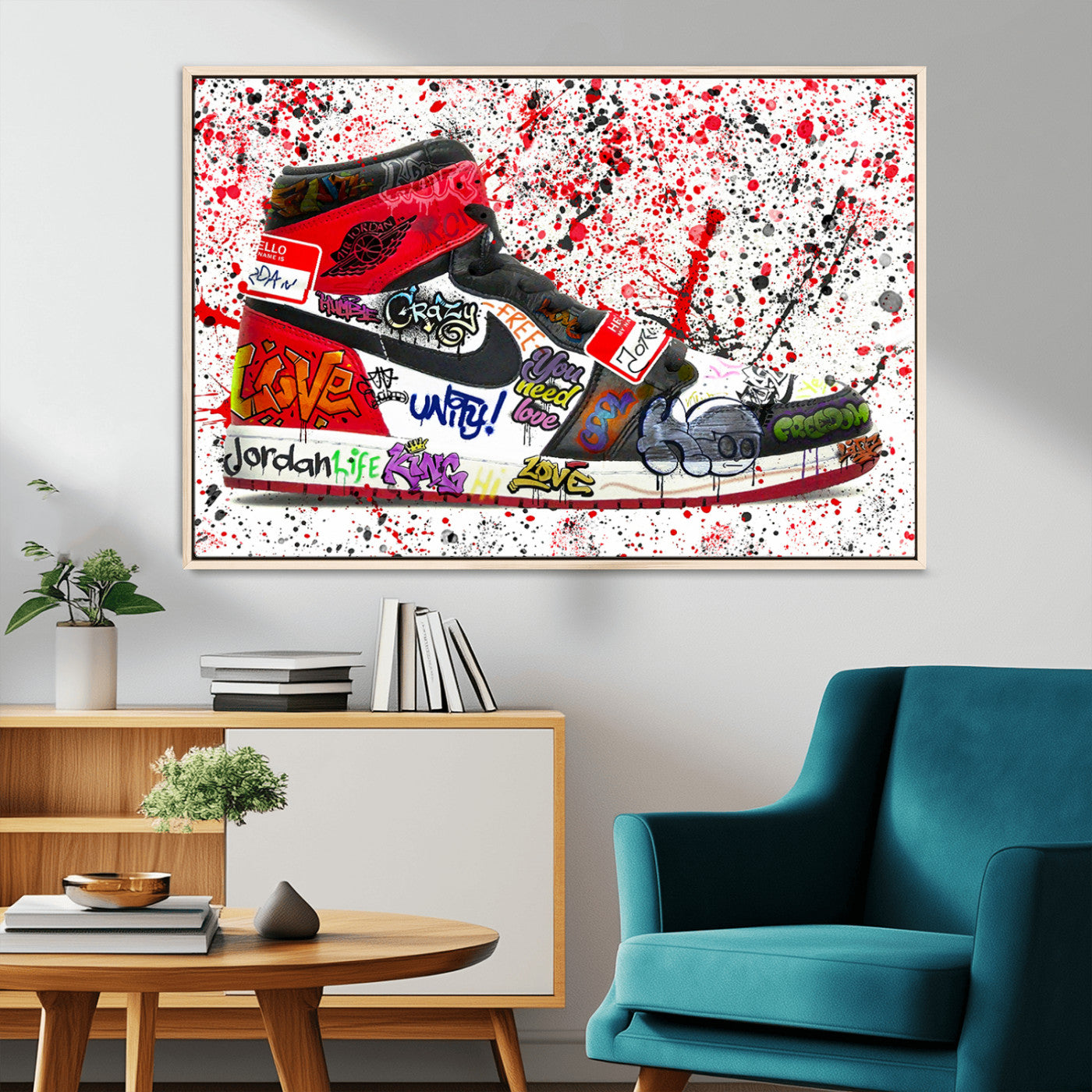 MGV-FC-36X24 - Jordan Shoes Graffiti Wall Art Canvas Print- Jordan Graffiti Canvas Wall Art - Framed Perfect for Sneaker heads and Urban Art Lovers
