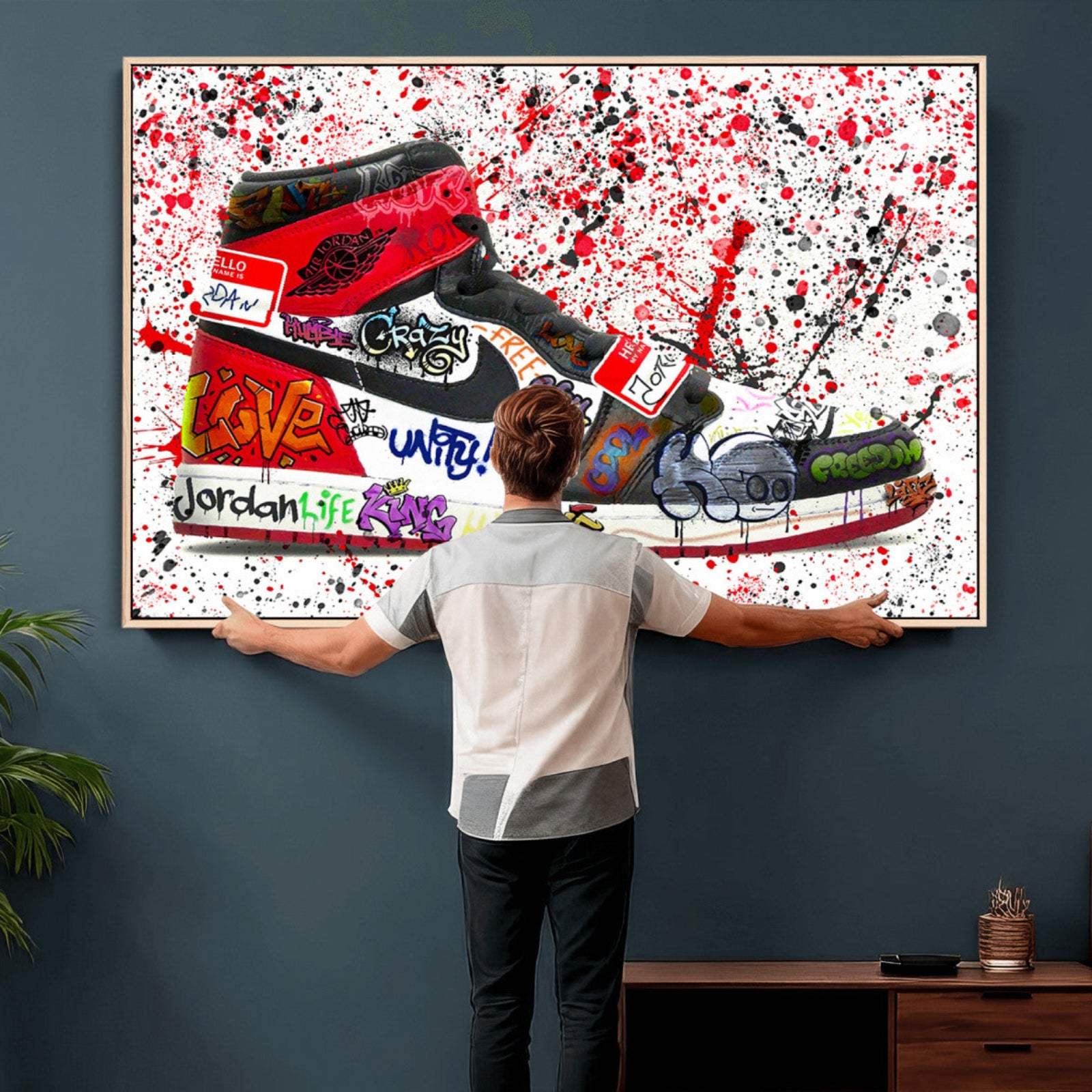 38836-MGV-CV-36X24 - Jordan Shoes Graffiti Wall Art Canvas Print- Jordan Graffiti Canvas Wall Art - Framed Perfect for