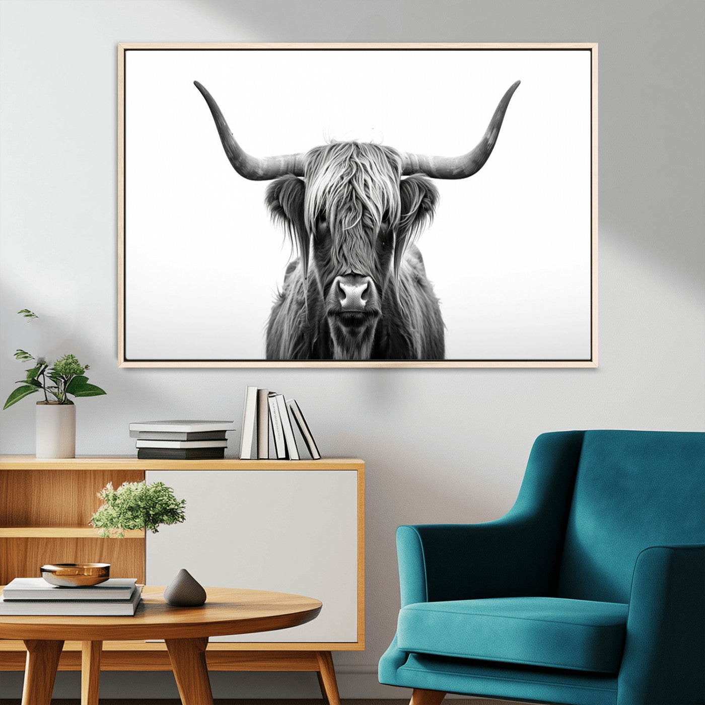 MGV-FC-36X24 - Highland Wall Art Canvas Print – Minimalist Black and White Farmhouse Décor, Ready to Hang