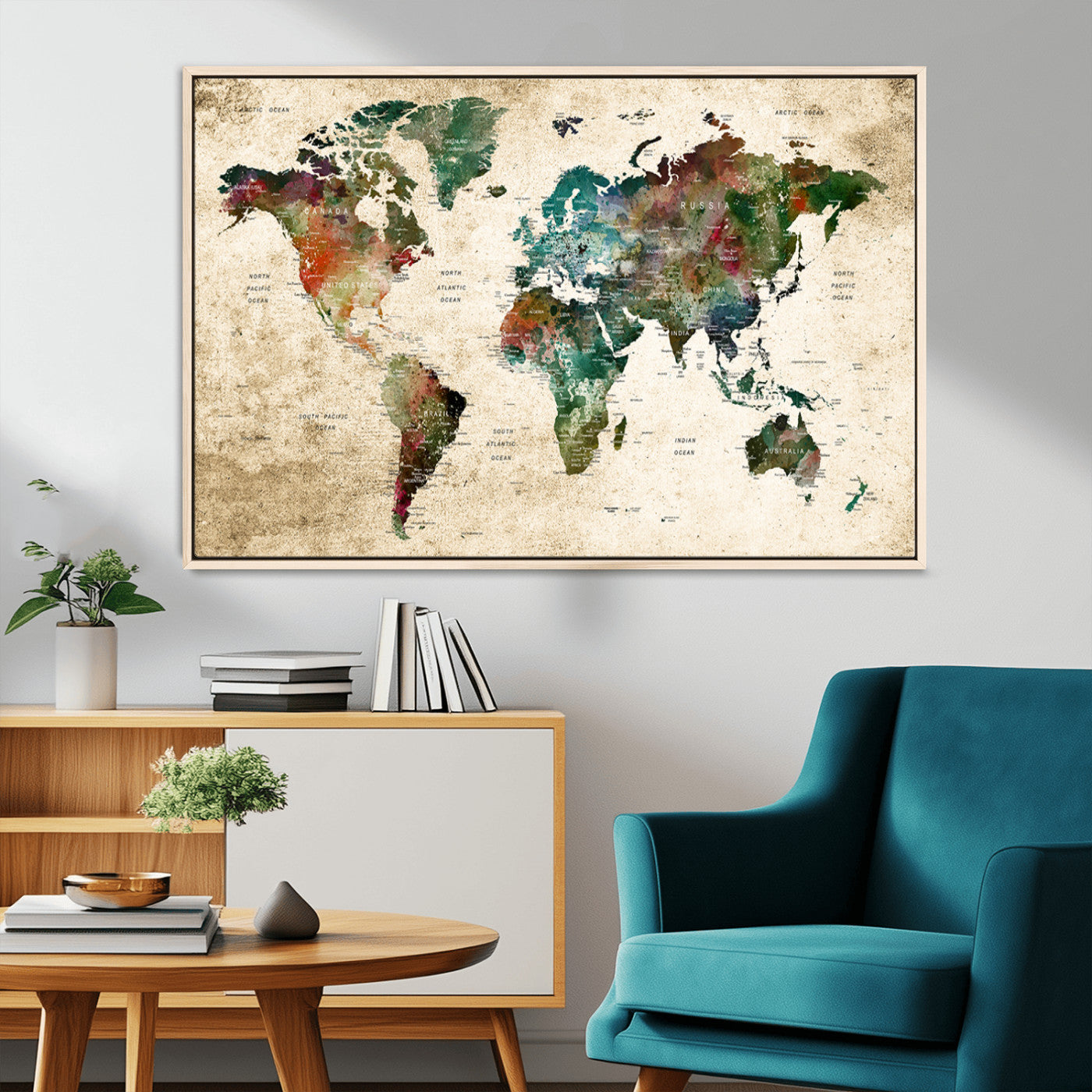 45128-MGV-CV-36X24-Push Pin World Map Canvas Print – Framed Wall Art for Couples to Track Their Travels – Anniversary Gift or Home Adventure Decor