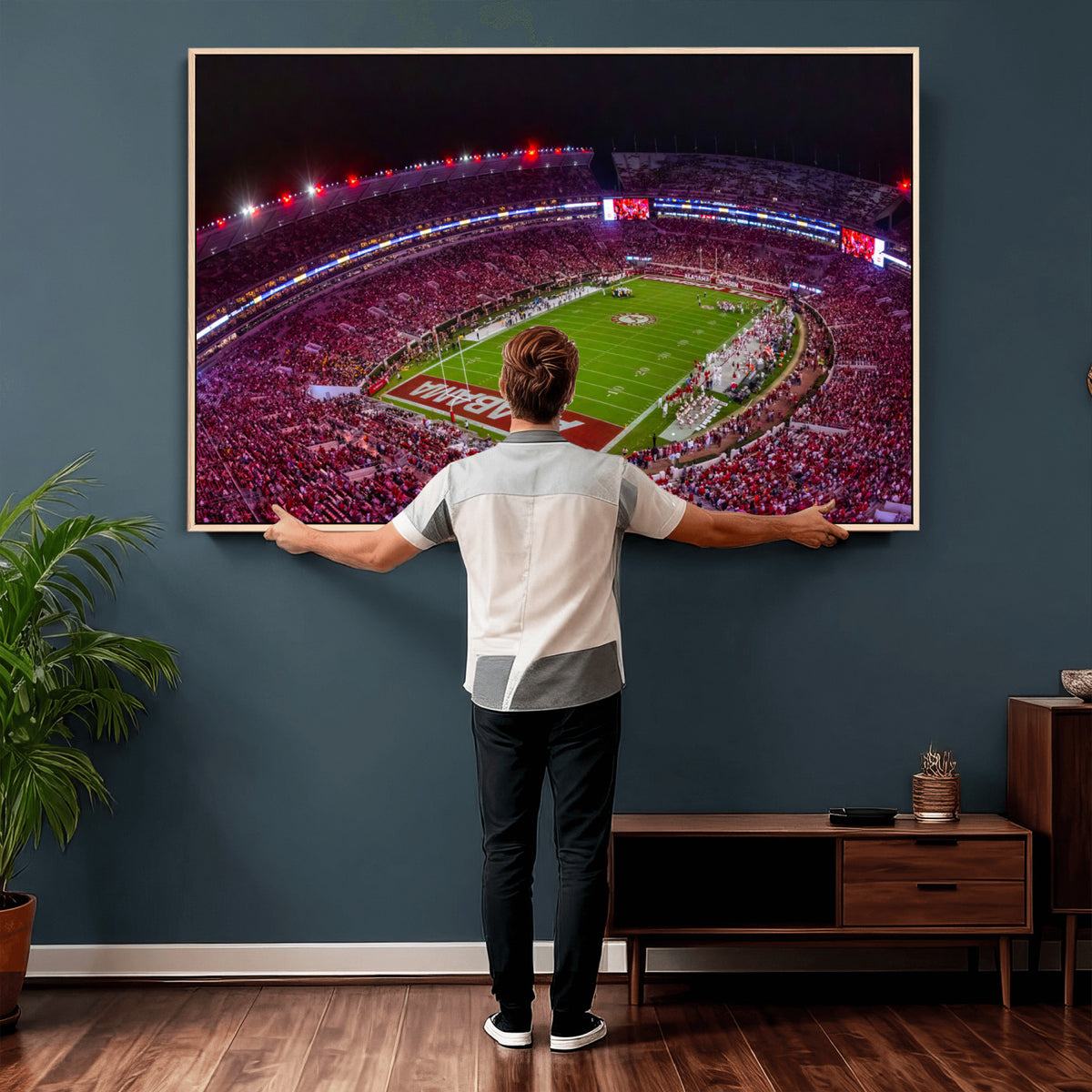 11343-MGV-CV-36X24 - Bryant-Denny Stadium Night Game Triple Canvas Wall Art | Alabama Crimson Tide Football