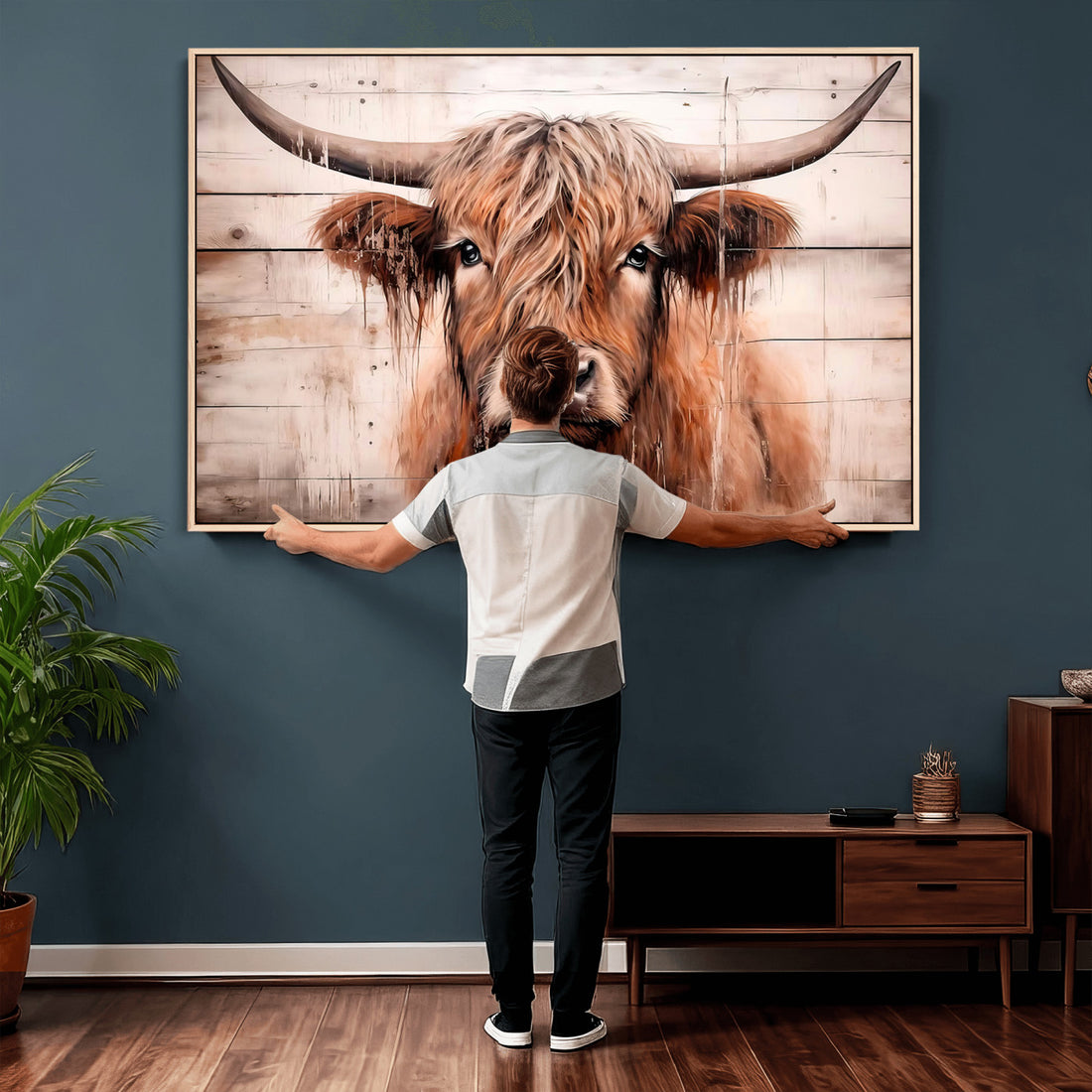 Vintage Scottish Highland Cow Cattle Art Print Farmhouse Wall Art Canvas Print
