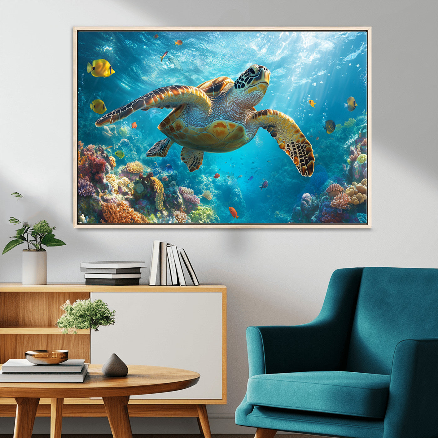 MGV-FC-36X24 - Sea Turtle Underwater Canvas Wall Art Print - Vibrant Ocean Wildlife Decor, Marine Wall Art