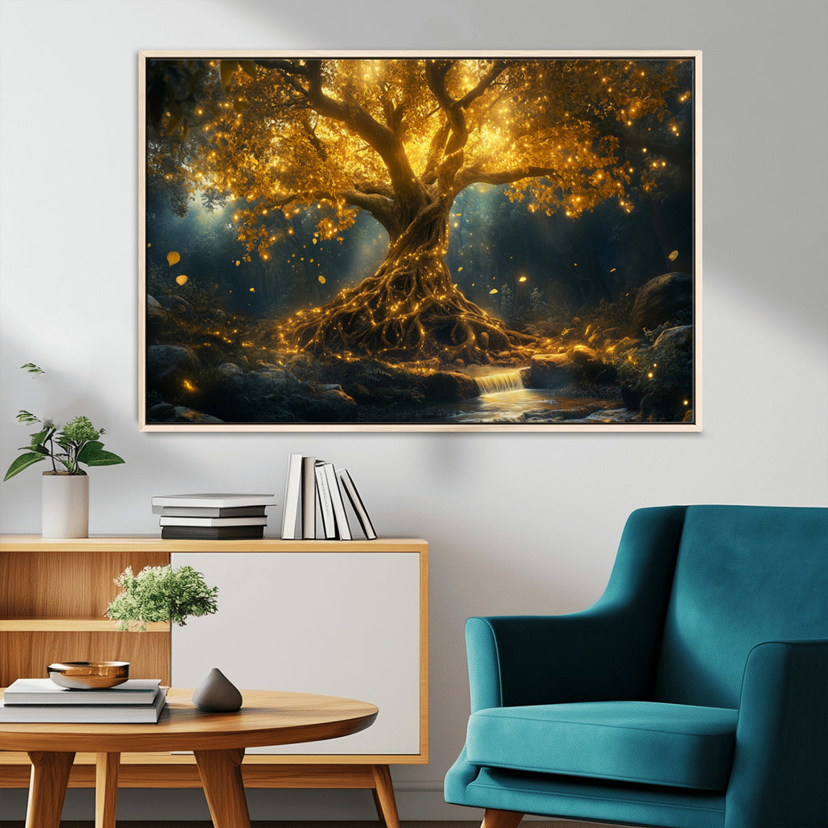Golden Tree of Life Canvas Wall Art Print - Majestic Glowing Tree Wall ...