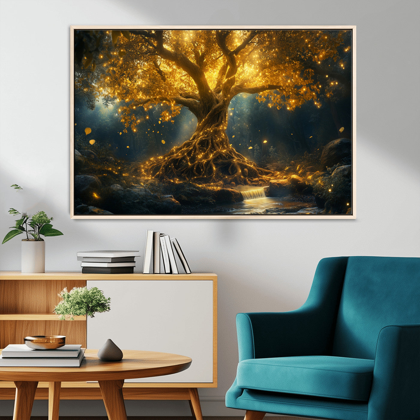 MGV-FC-36X24 - Golden Tree of Life Canvas Wall Art Print - Majestic Glowing Tree Wall Art Print
