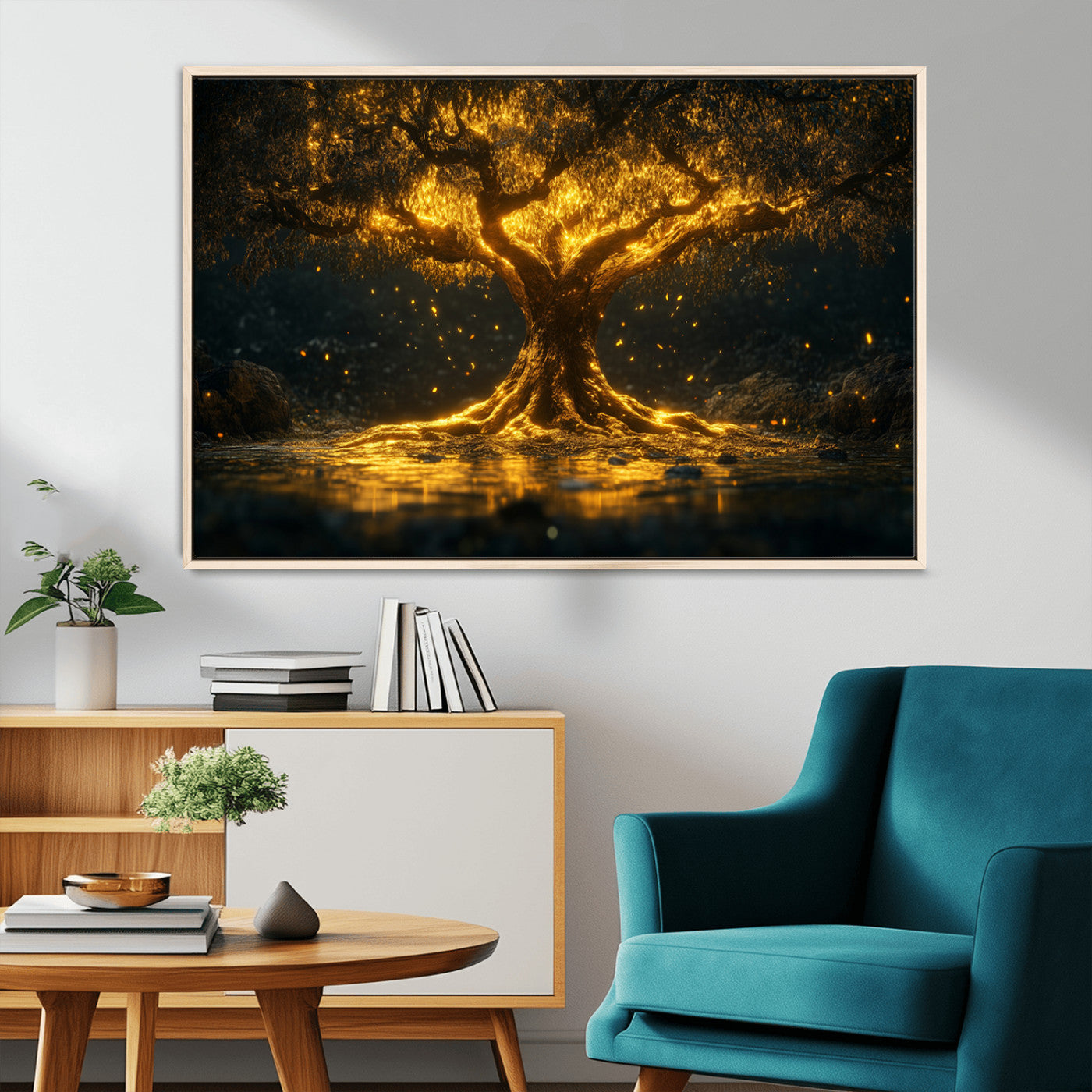 MGV-FC-36X24 - Golden Tree of Life Canvas Wall Art Print - Majestic Glowing Tree Wall Art Print