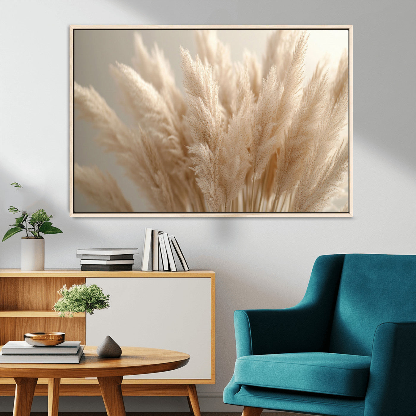 MGV-FC-36X24 - Pampas Grass Canvas Wall Art - Elegant Neutral Decor for Living Room, Boho Minimalist Artwork, Ready