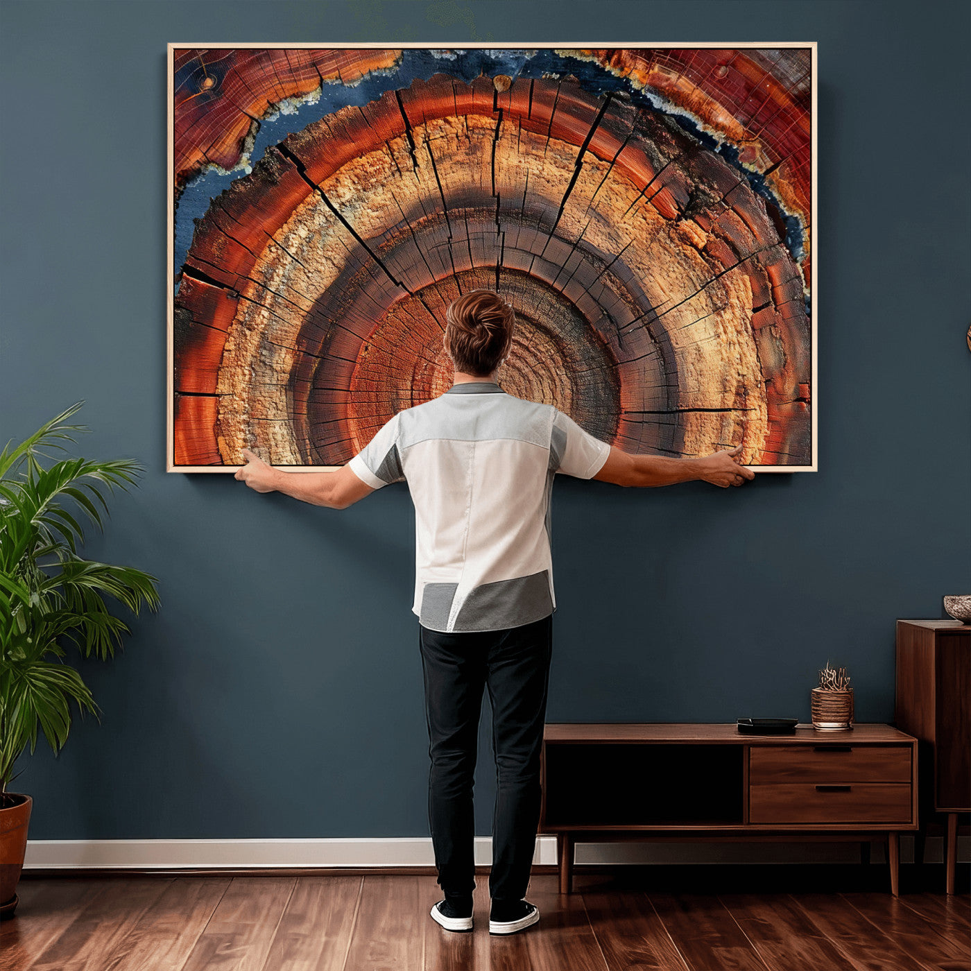 28555-MGV-CV-36X24 - Abstract Tree Ring Art Wall Art Canvas Print for Modern Farmhouse Decor, Colorful Tree Ring Wall Decor, Minimalist Home Canvas Art