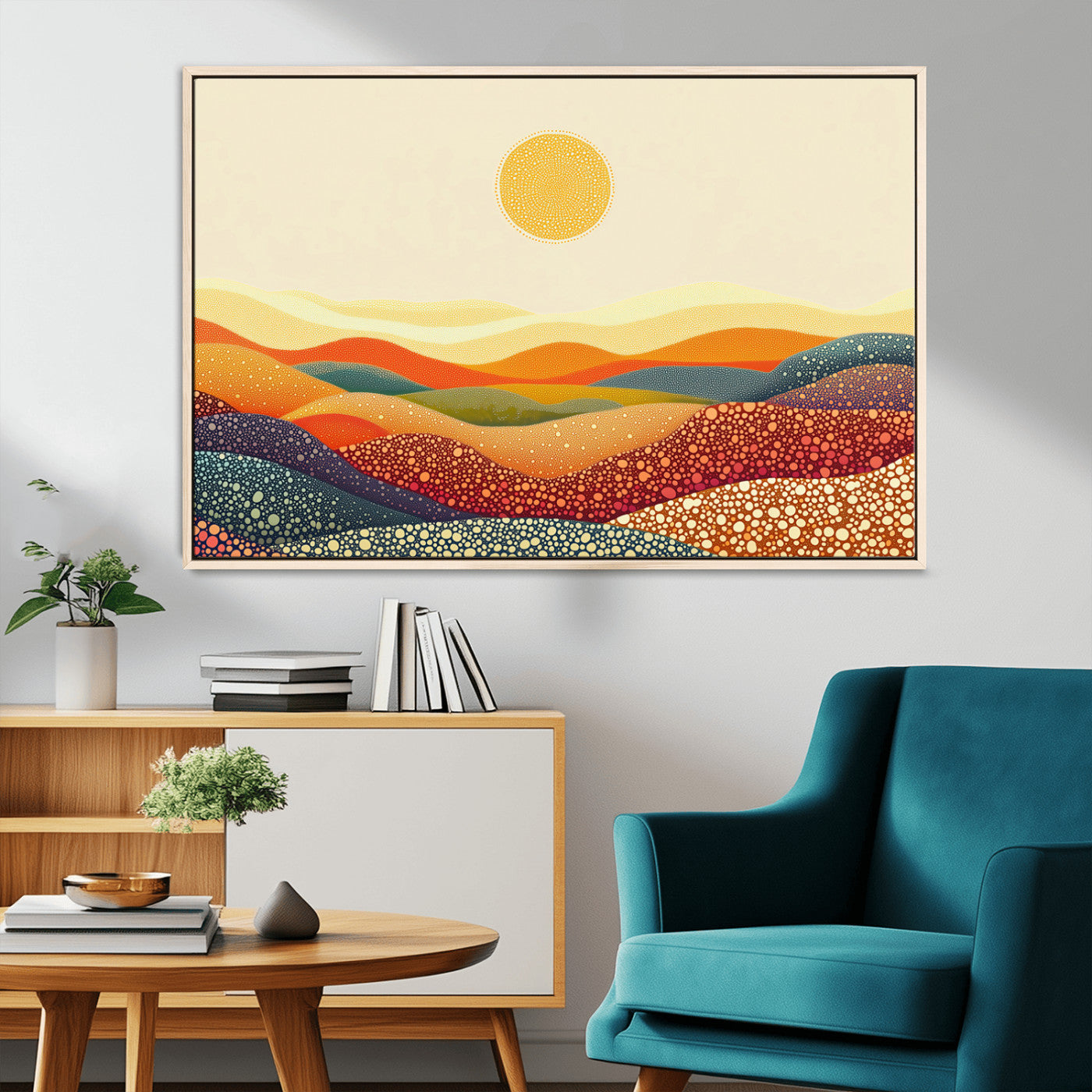 MGV-FC-36X24 - YAYOI KUSAMA Colorful Dot Art Landscape Canvas - Framed Abstract Pointillism Inspired by Nature with