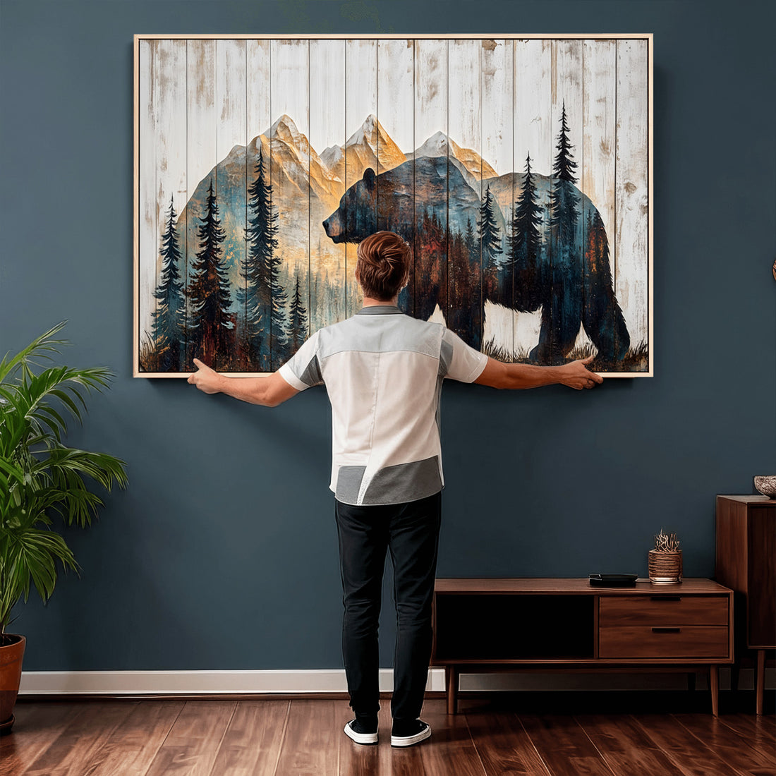 Rustic Bear Wall Art - Grizzly 399 Bear Wall Art - Mountain Wood Canvas Wall Art - Nature Theme Cabin Decor
