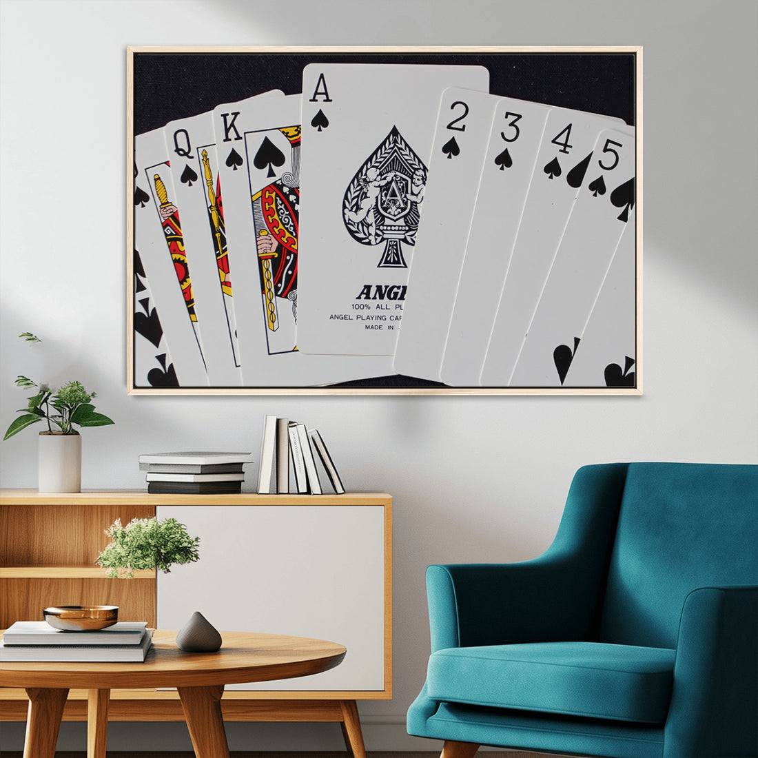 Poker Wall Art - Playing Cards Canvas Wall Art Print - Ace of Spades and Royal Flush Design