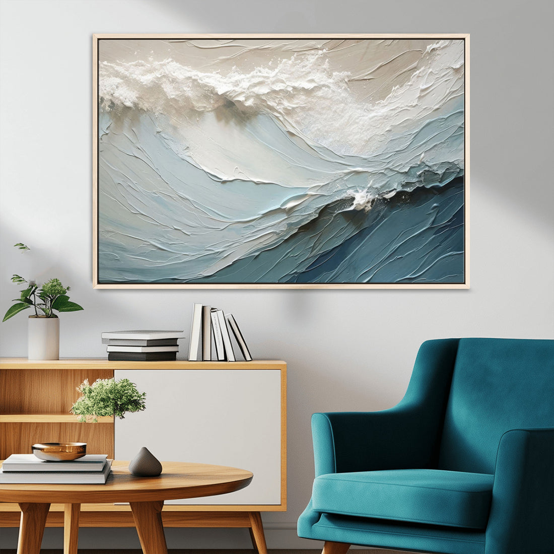 Waves Abstract Wall Art Print, Modern Framed Abstract Canvas Print for Living Room Decor