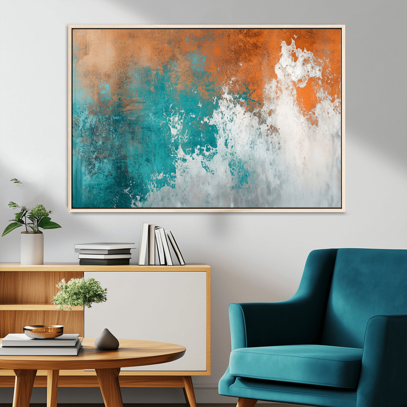 MGV-FC-36X24 - Vintage Abstract Print - Bold Teal and Orange Canvas Wall Art - Retro-Vintage Abstract Orange Canvas