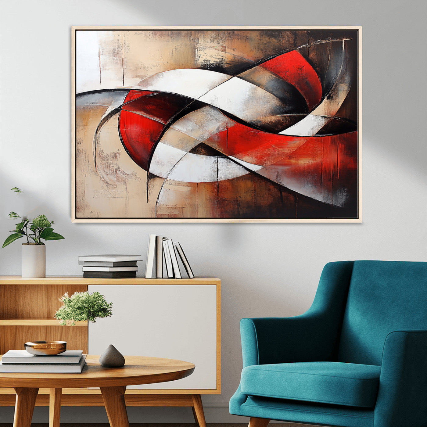 MGV-FC-36X24 - Abstract Wall Art - Modern Red and White Canvas Wall Art Print - Bold Geometric Abstract Canvas for