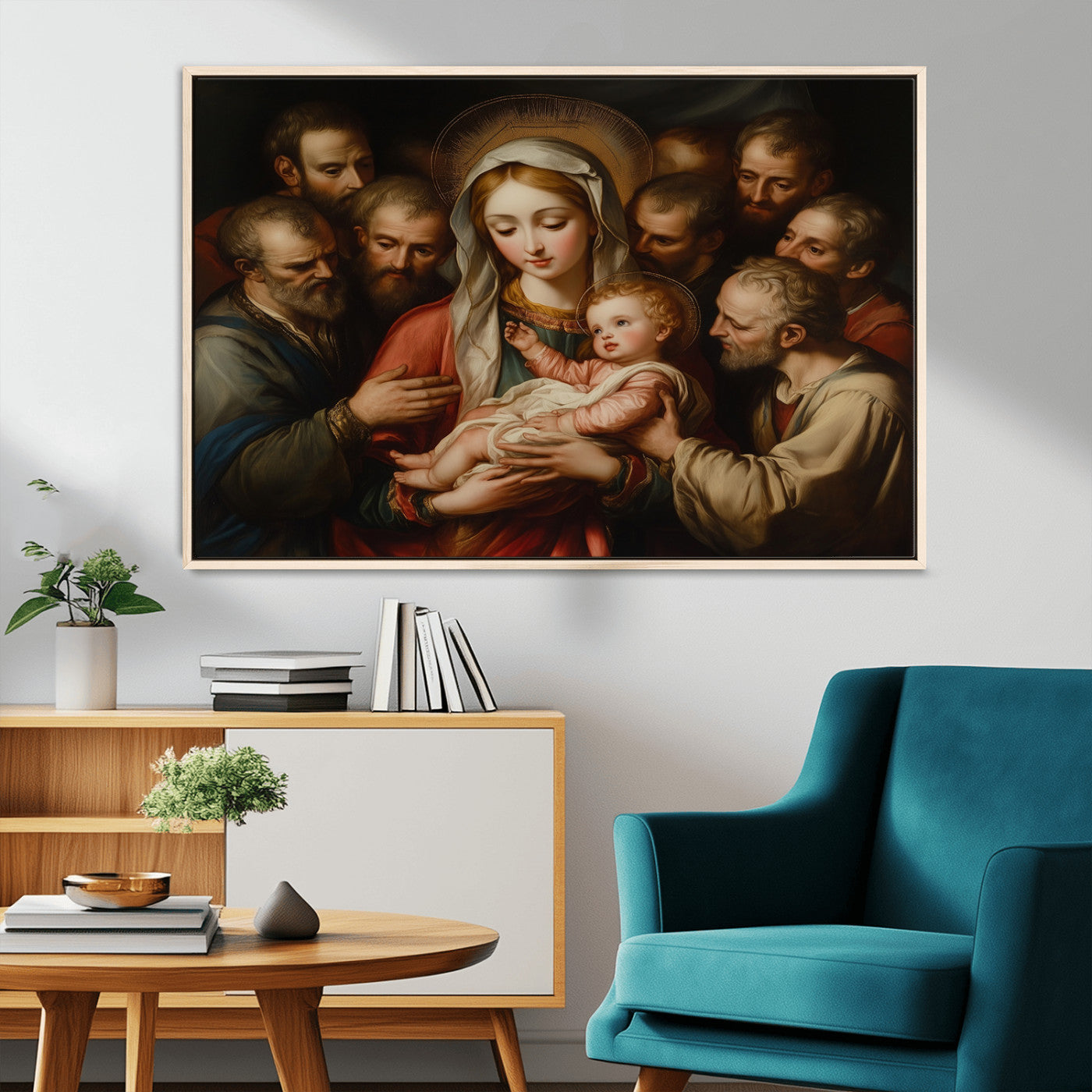 MGV-FC-36X24 - Religious Canvas Wall Art Print - Madonna and Child with Apostles Art Print - Classic Christian