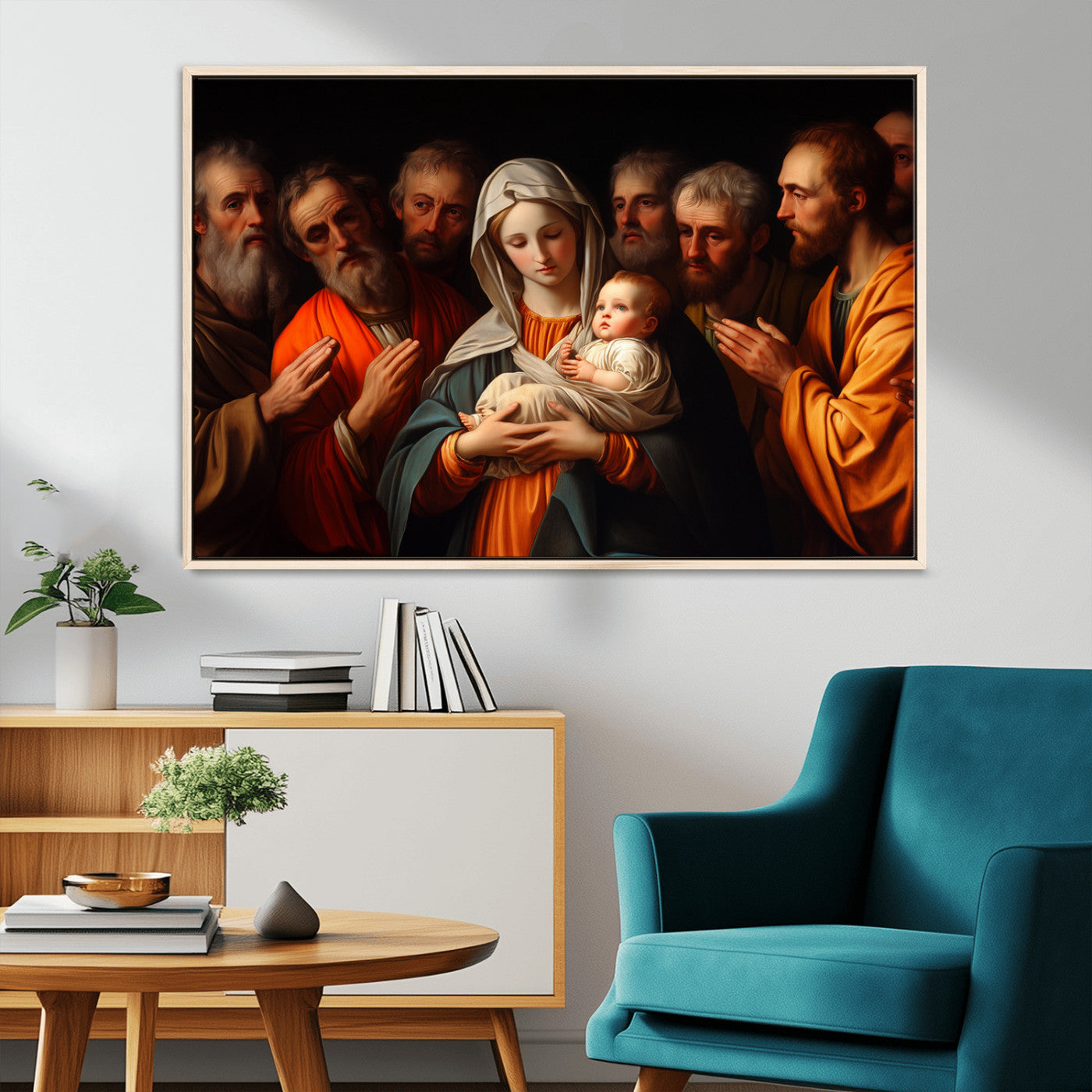 MGV-FC-36X24 - Religious Canvas Wall Art Print - Madonna and Child with Apostles Art Print - Classic Christian