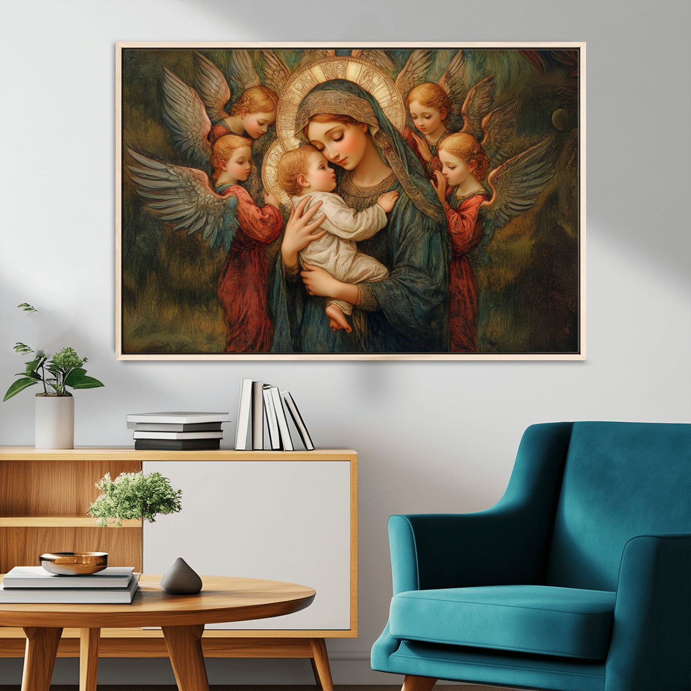 MGV-FC-36X24 - Mary Jesus Canvas Wall Art Print - Madonna and Child with Angels Art Print - Classic Christian