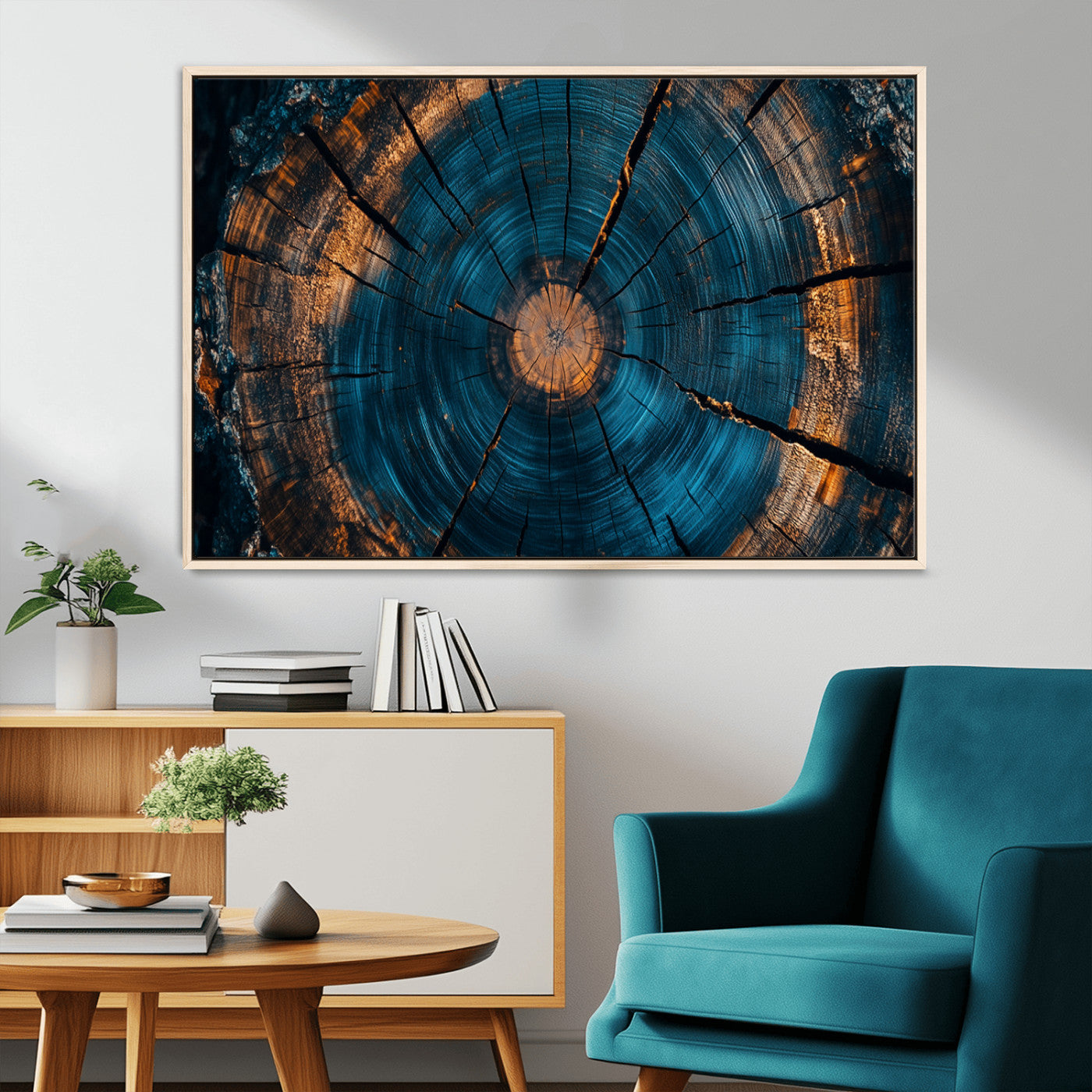 MGV-FC-36X24 - Farmhouse Wall Art - Abstract Tree Rings Canvas Wall Art Print, Framed Wood Grain Rings Artwork
