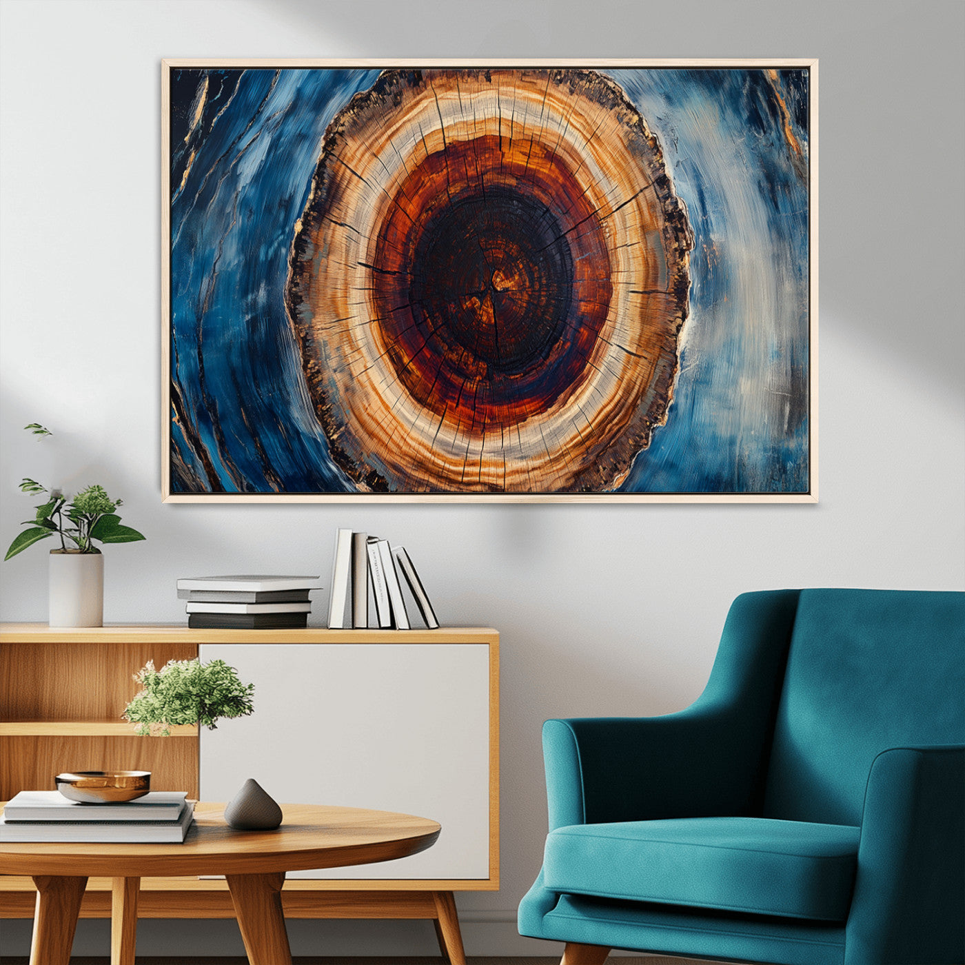 MGV-FC-36X24 - Framed Abstract Tree Ring Wall Art Print, Natural Rustic Wood Texture Canvas Print, Wood Tree Stump