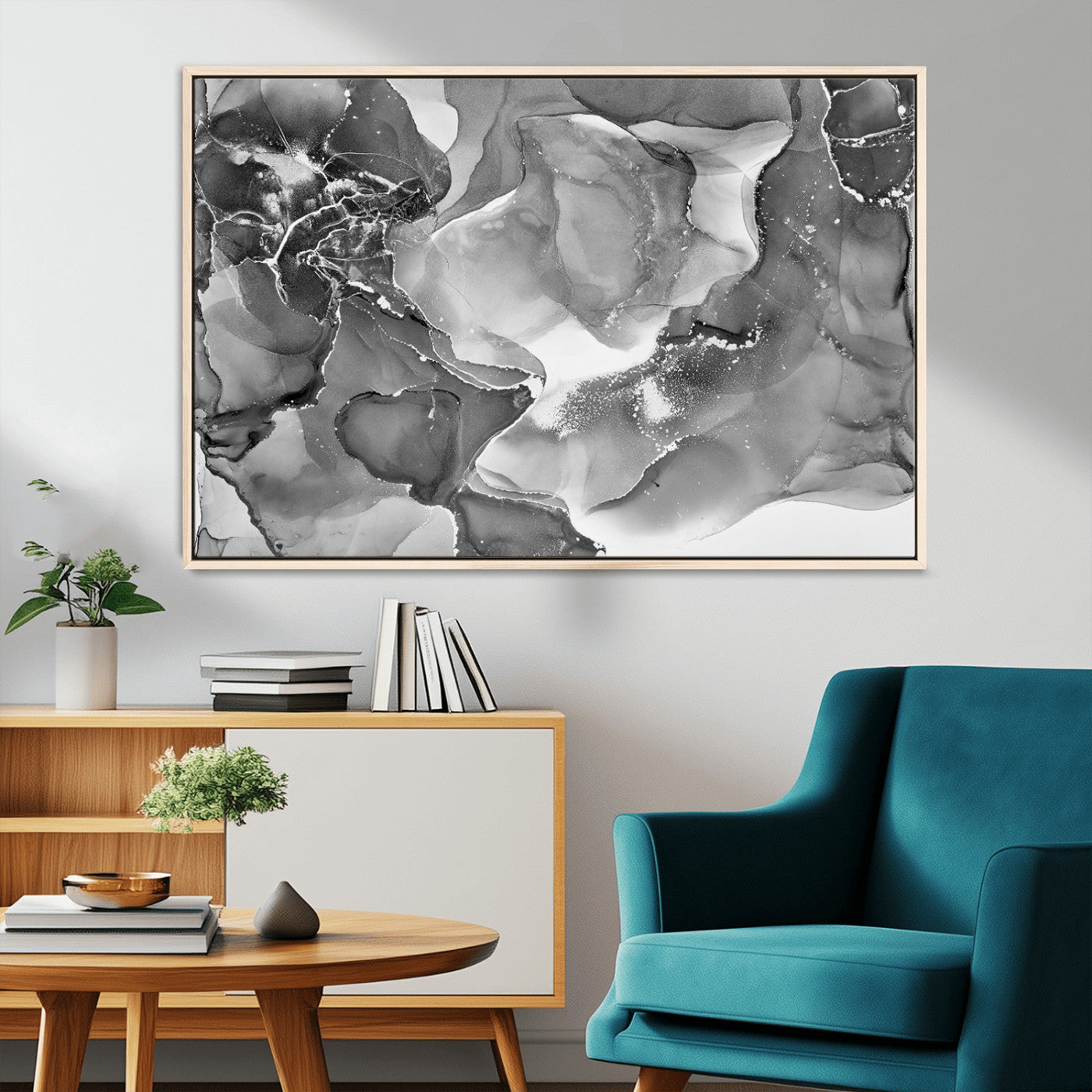 MGV-FC-36X24 - Black White Abstract Canvas Wall Art - Fluid Ink Artwork - Modern Luxury Wall Decor for Contemporary