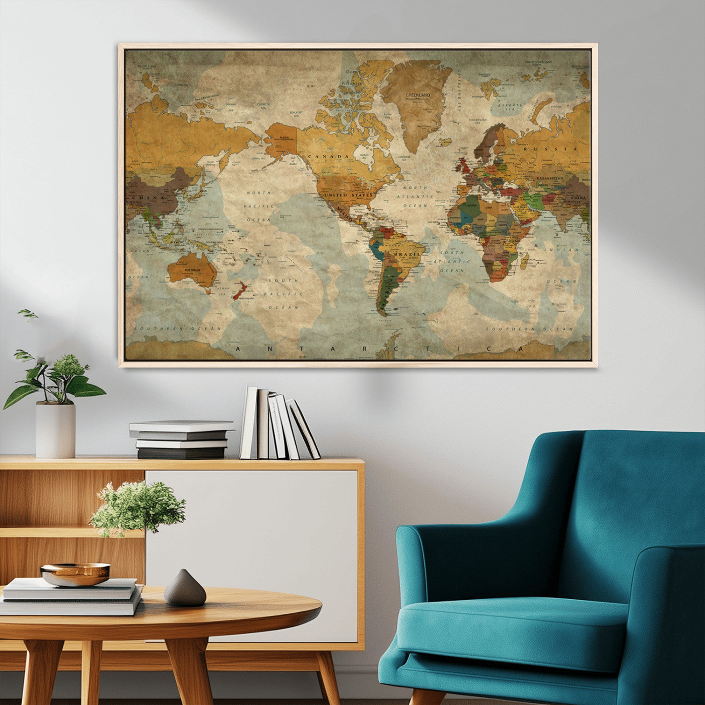 MGV-FC-36X24 - Push Pin World Map Canvas Print – Framed Wall Art for Couples to Track Their Travels – Anniversary