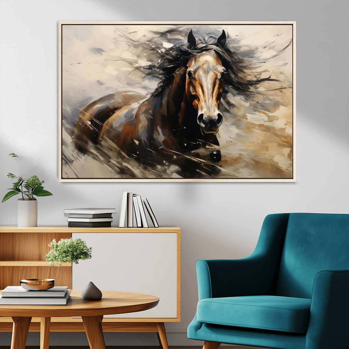 MGV-FC-36X24 - Abstract Wall Art Horse Print - Large Western Horse Canvas - Farmhouse Woodland Wall Art - Framed