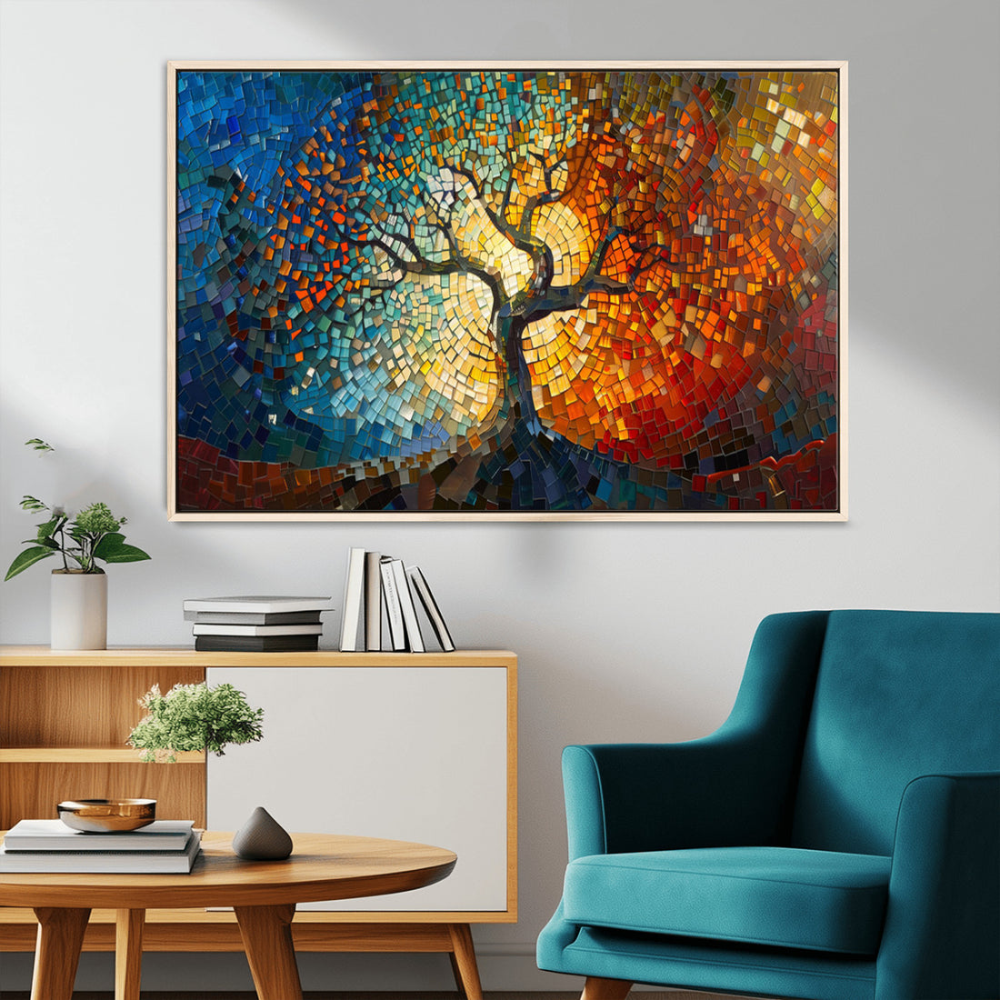 Mosaic Tree Canvas Wall Art Print | Vibrant Stained Glass Inspired Tree of Life