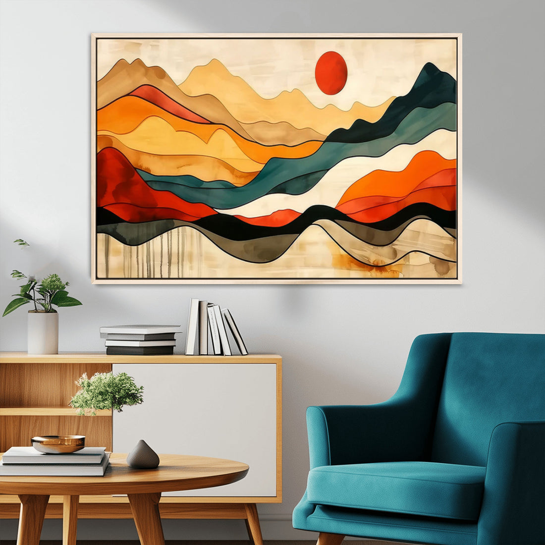 Mid Century Wall Art Print, Abstract Woodland Mountain Print, Panoramic Modern Art