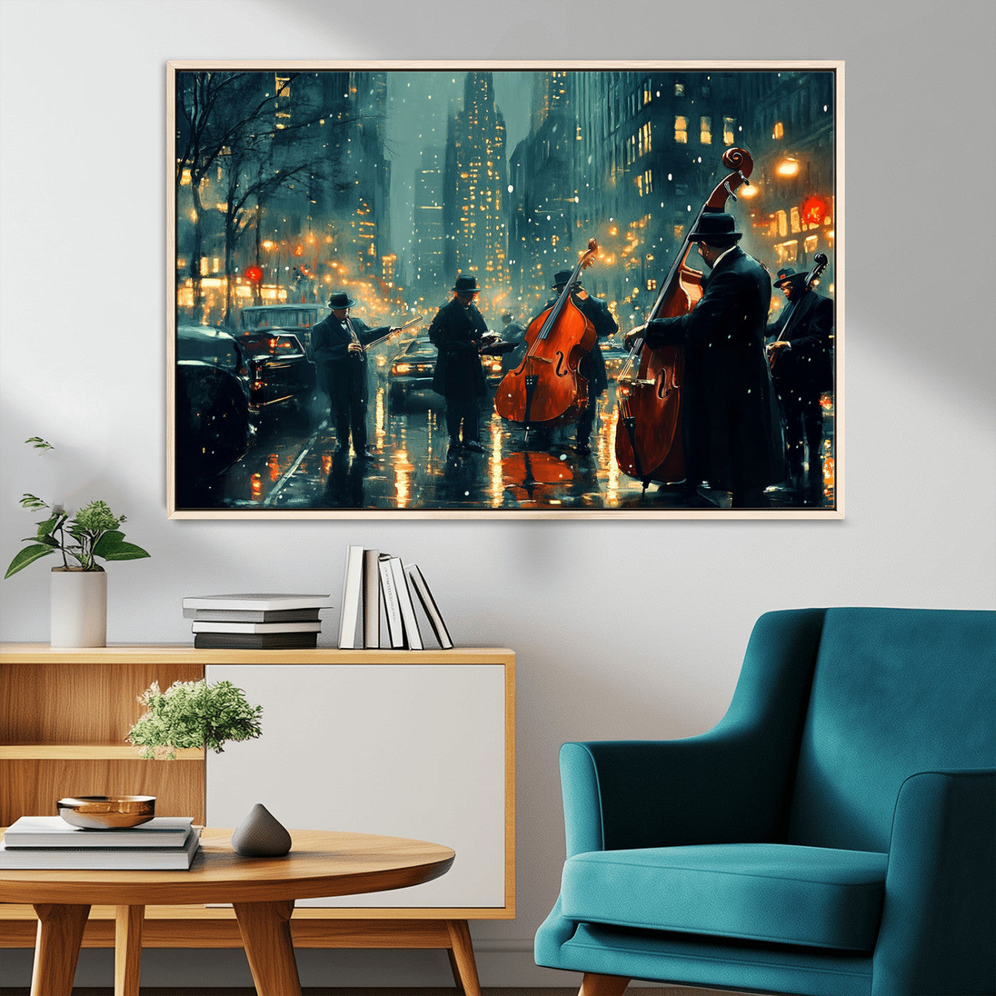 MGV-FC-36X24 - African American Jazz Art Print - Framed Abstract Music Canvas - Colorful Instrument Poster for