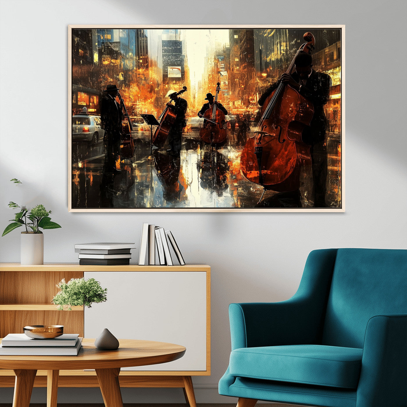 MGV-FC-36X24 - African American Abstract Jazz Wall Art - Framed Abstract Music Canvas - Colorful Instrument Canvsa