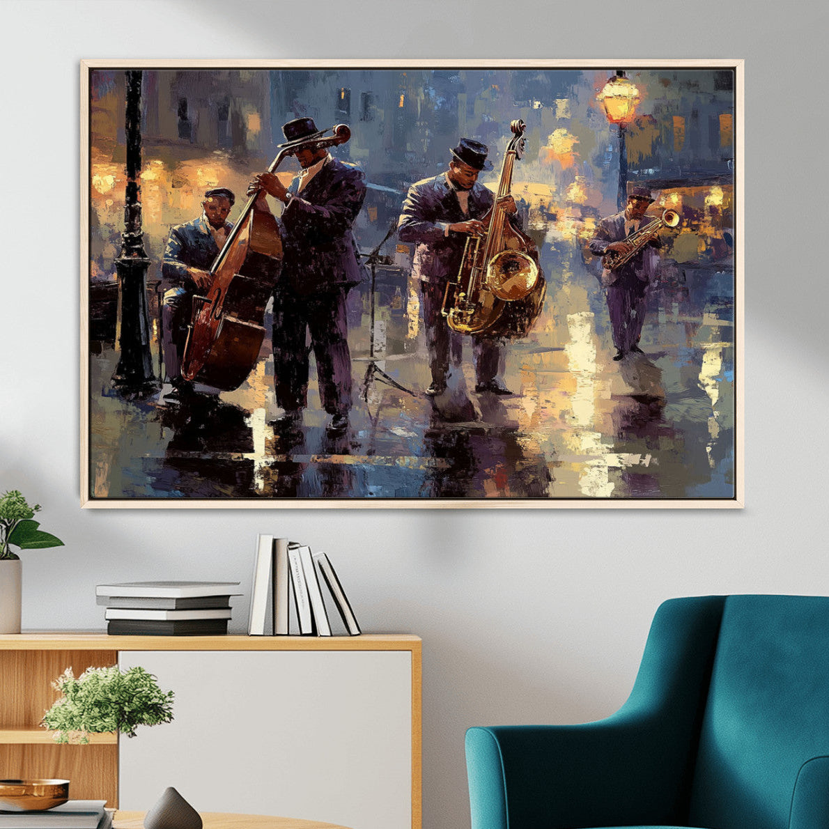 79232-MGV-CV-36X24-Afro Abstract Jazz Music Canvas Print - African American Wall Art - Colorful Framed Afro Abstract