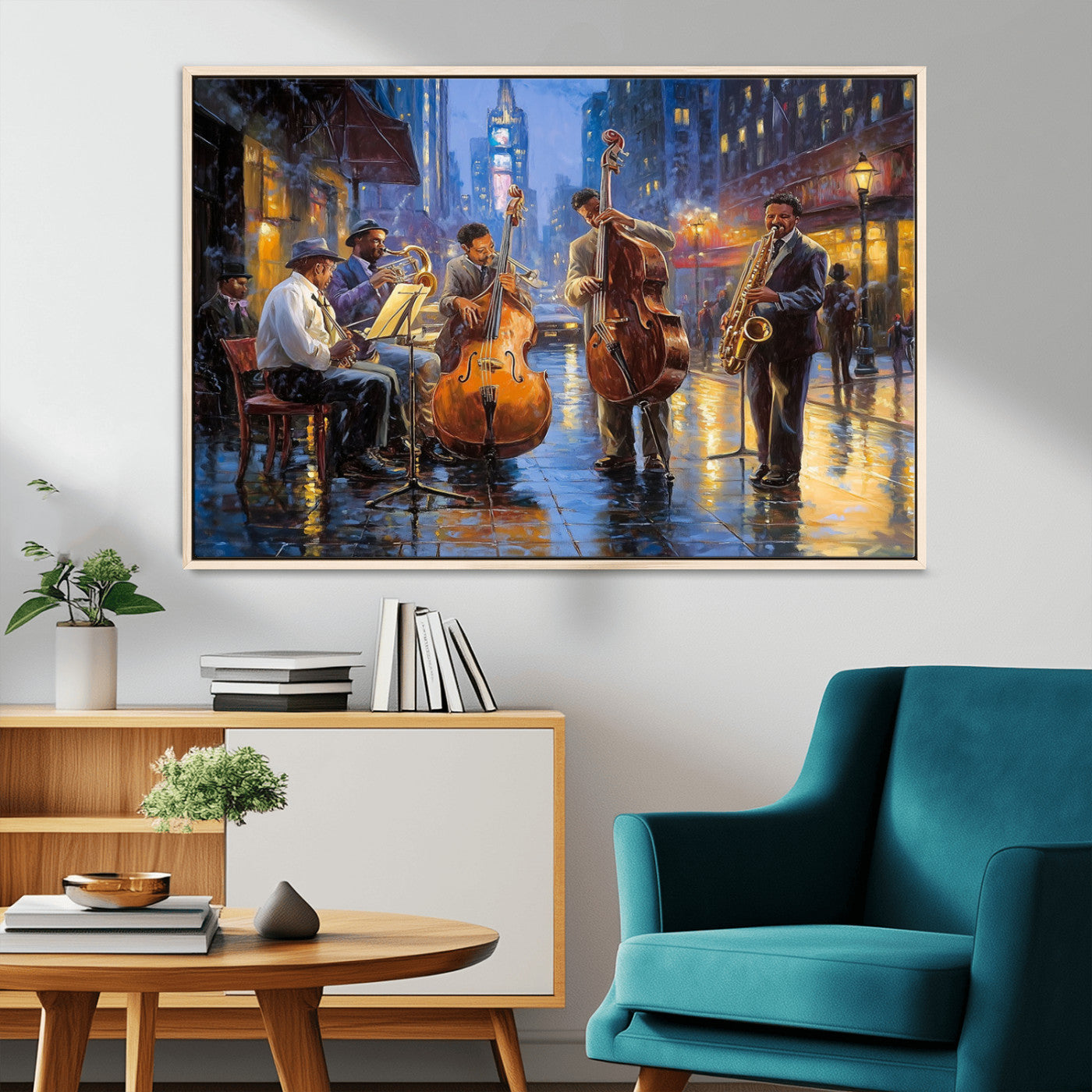 MGV-FC-36X24 - Colorful Jazz Wall Art - African American Music Canvas Print - Framed Abstract Music Poster for Home