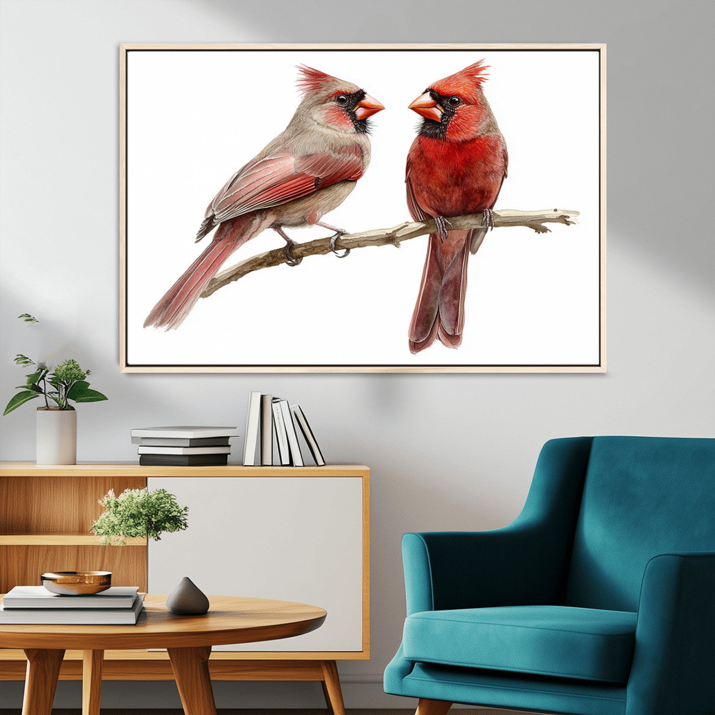MGV-FC-36X24 - Cardinal Bird Canvas Wall Art - Male and Female Cardinal Print - Abstract Bird Wall Decor for Home -