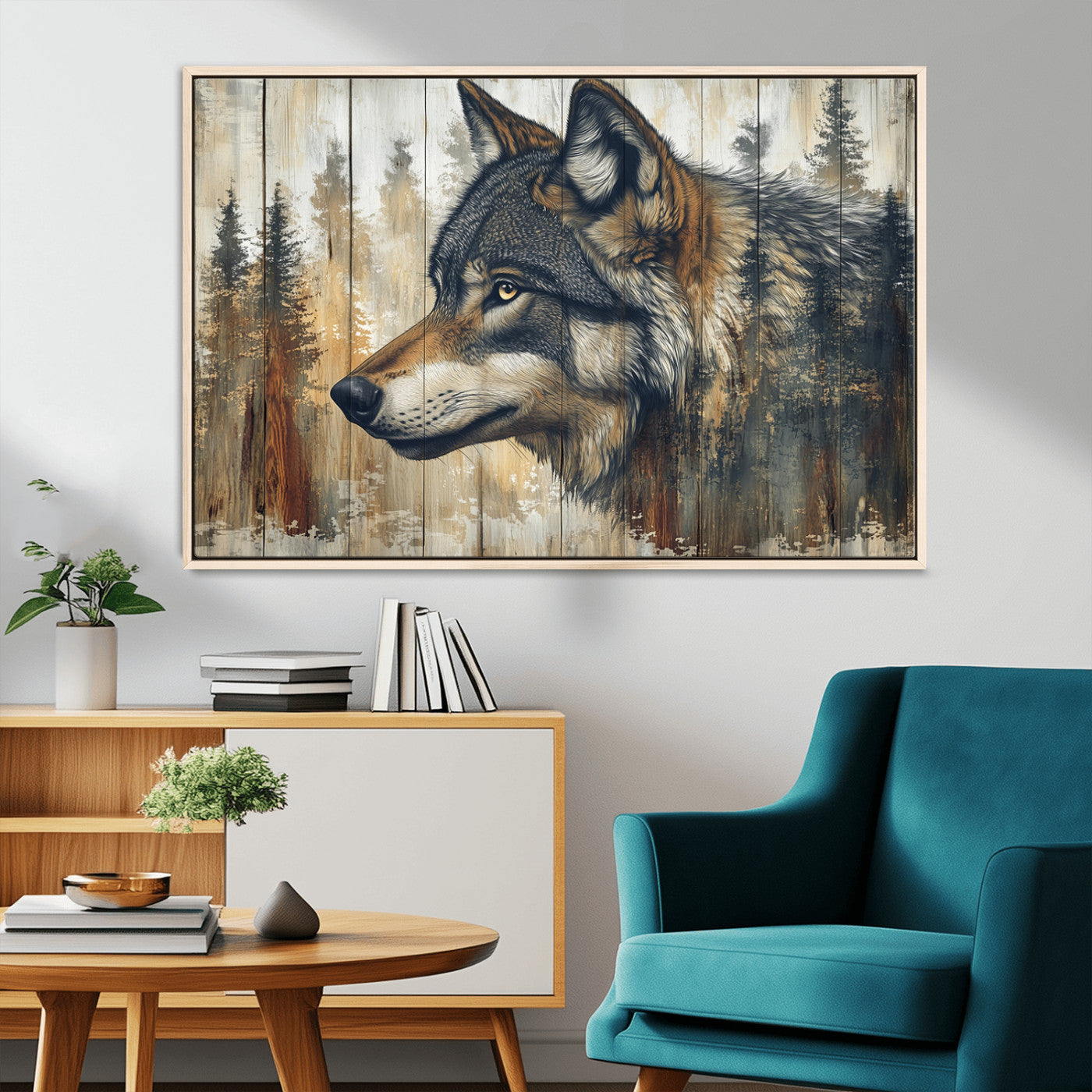 MGV-FC-36X24 - Rustic Wolf Wall Art Canvas Print, Vintage Woodland Wolf Wall Art