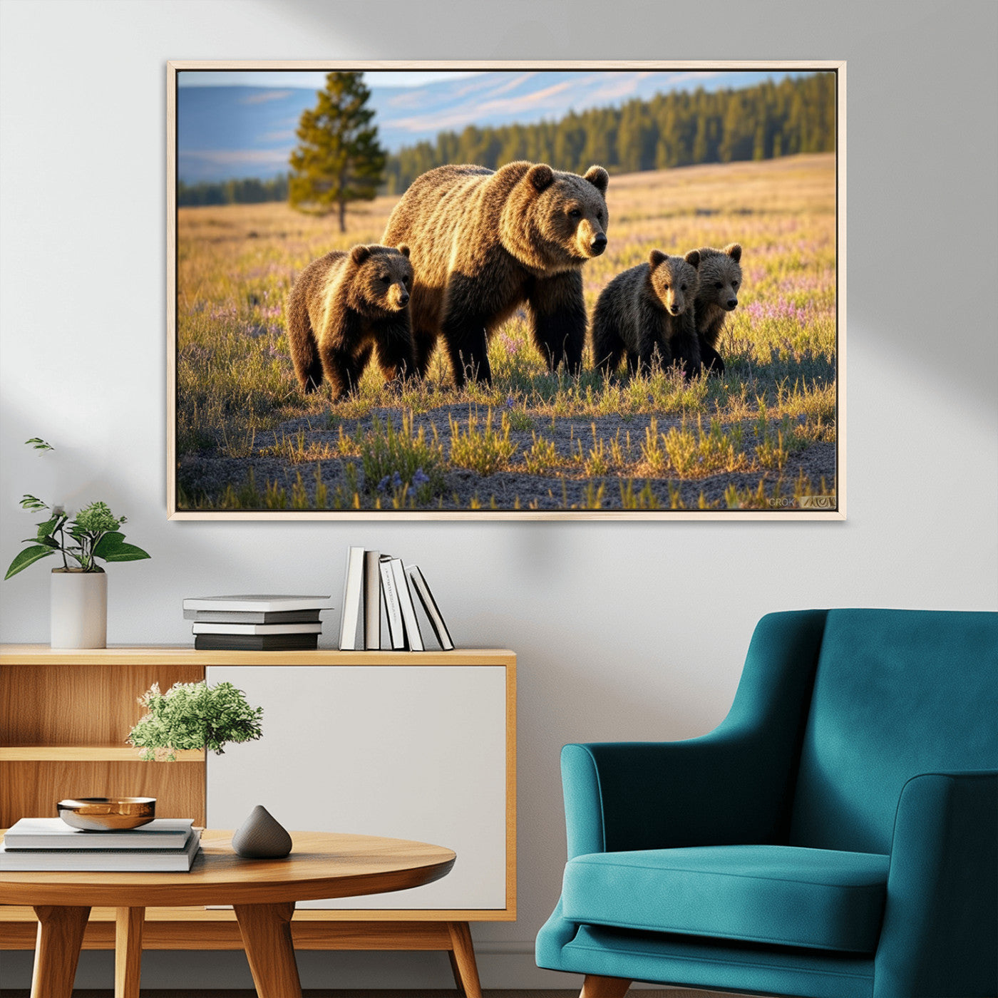 MGV-FC-36X24 - Grizzly 399 in Wild Flowers Wall Art Canvas Print, Grizzly Bears Wall Art, Queen of Grand Teton
